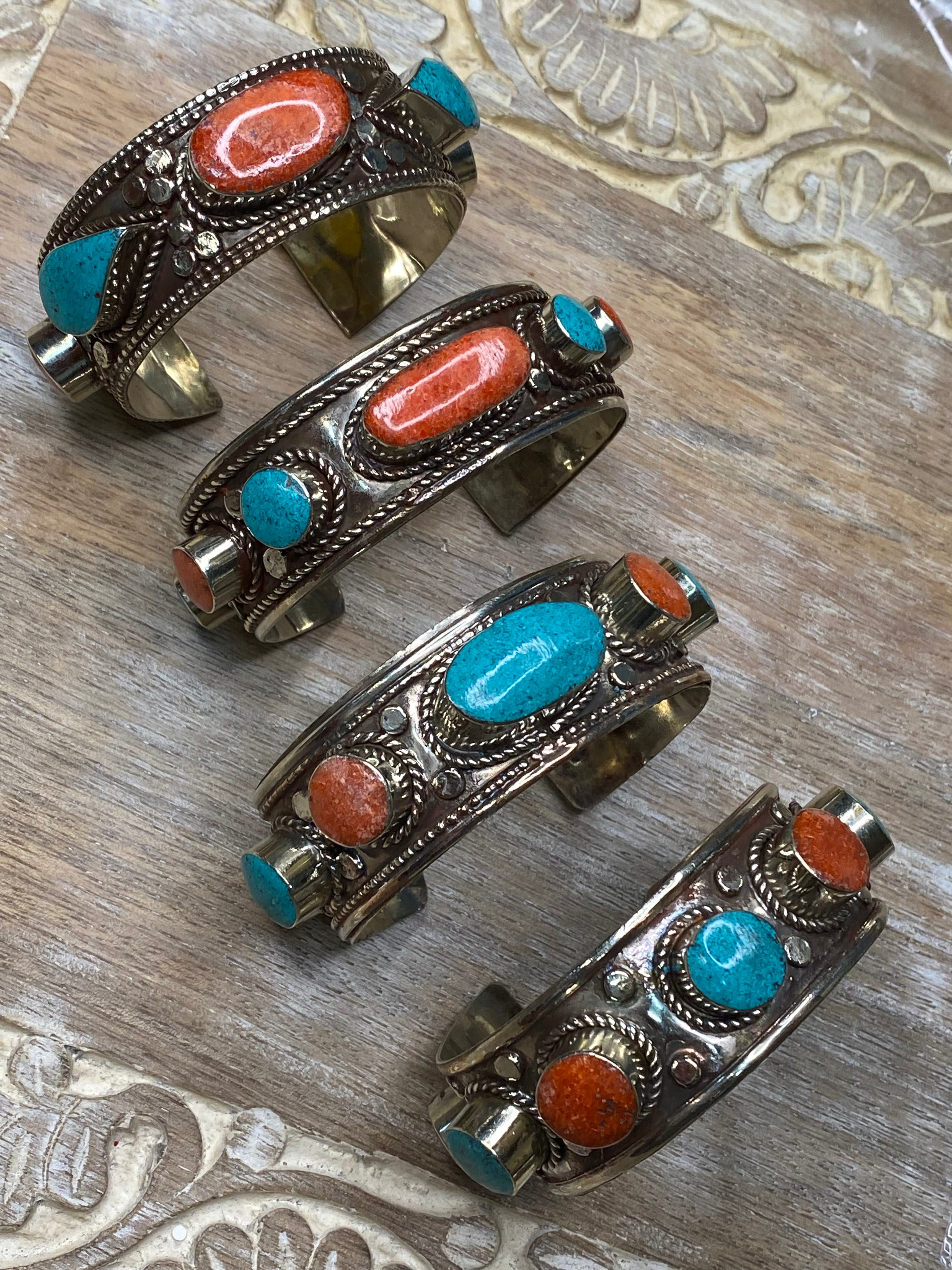 Coral and Turquoise Adjustable Cuff