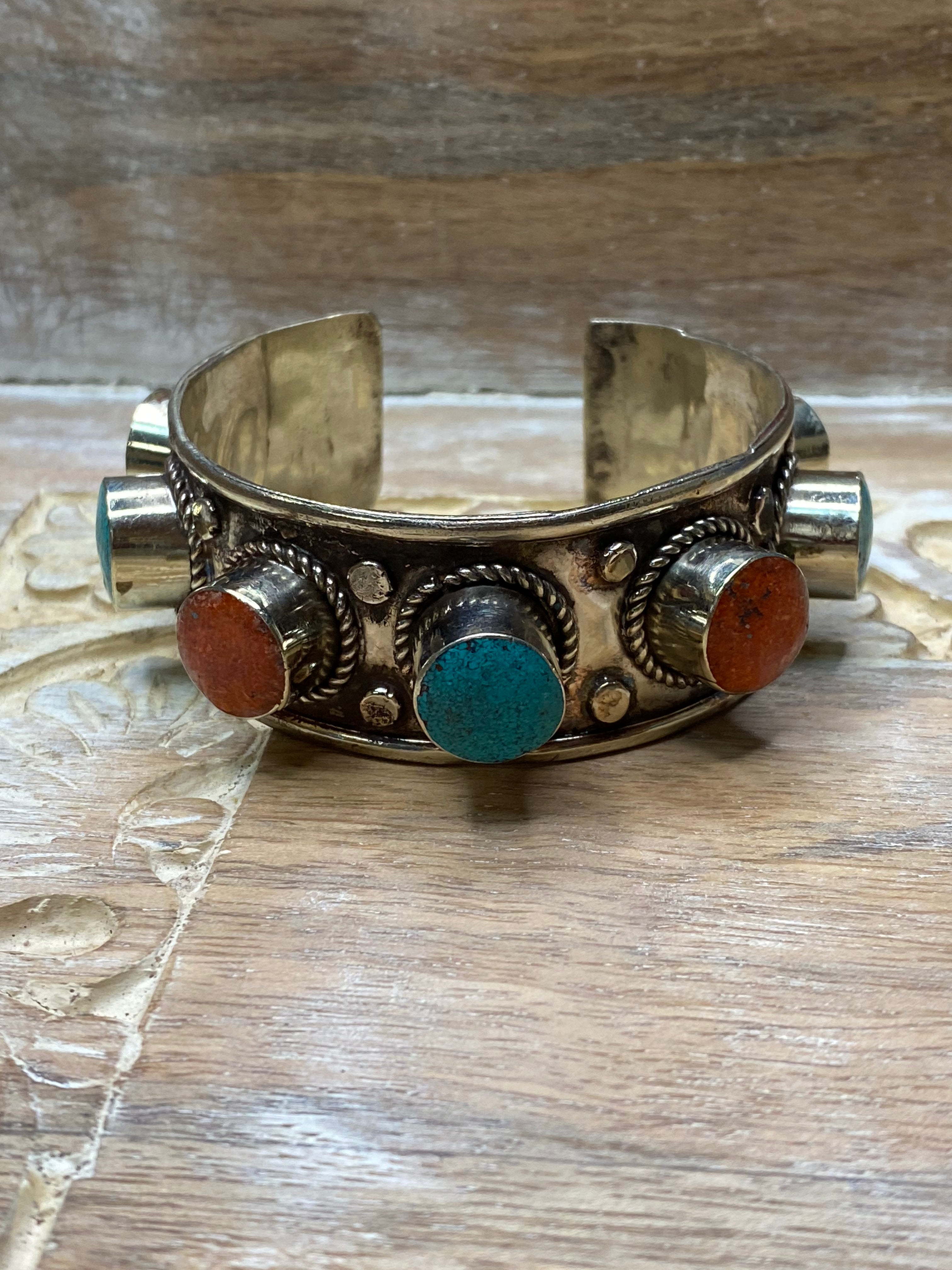 Coral and Turquoise Adjustable Cuff