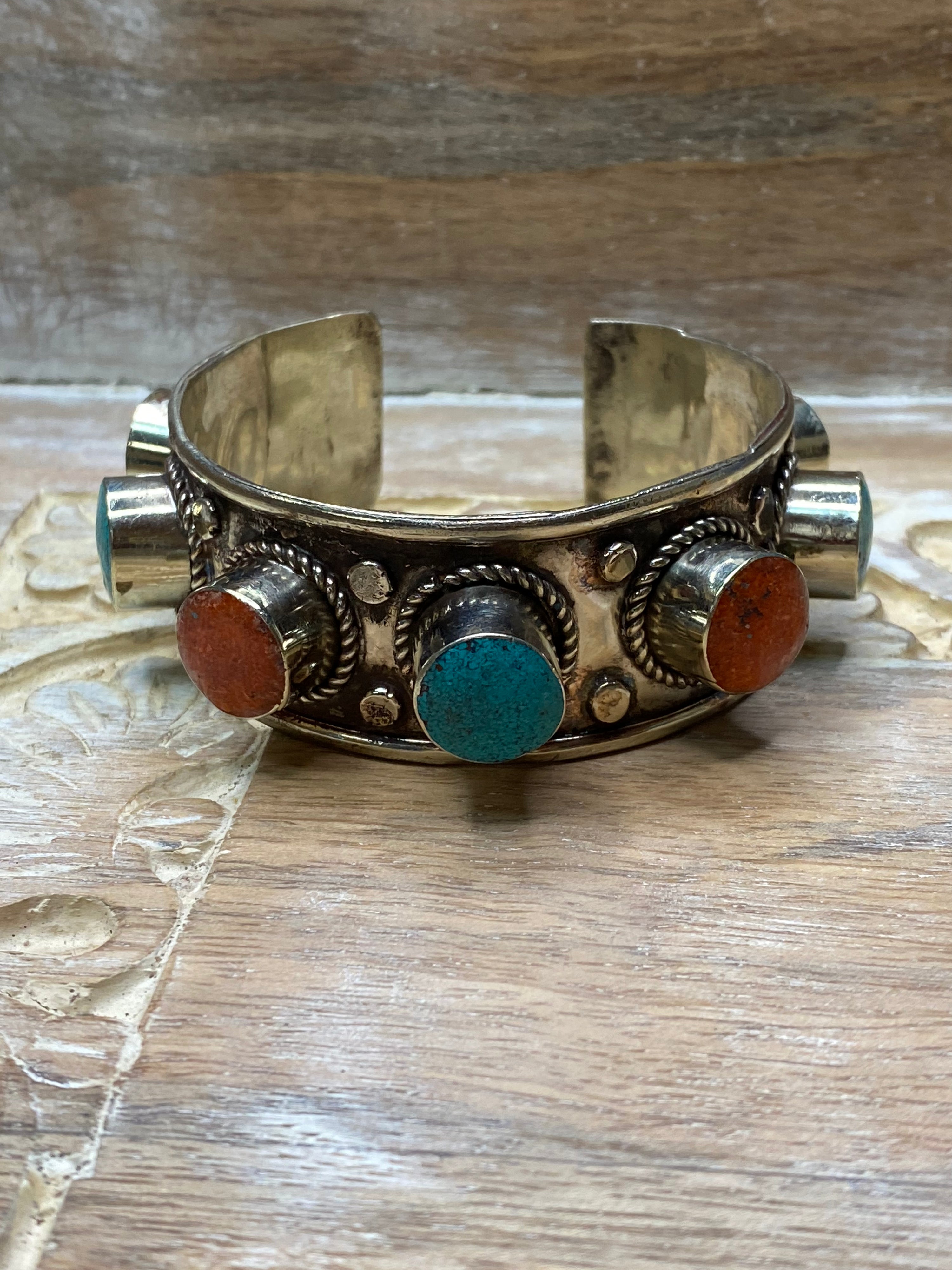 Coral and Turquoise Adjustable Cuff