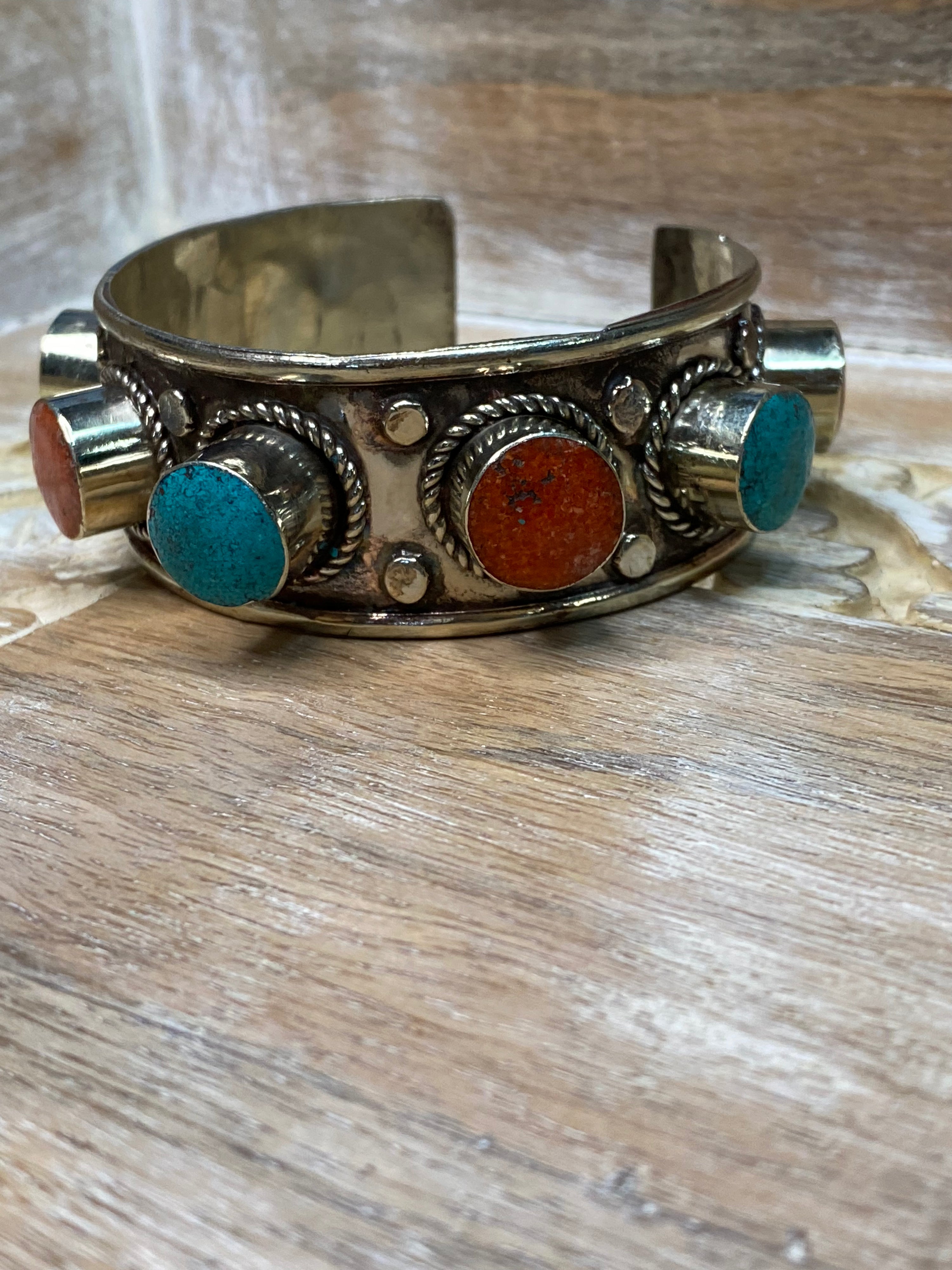 Coral and Turquoise Adjustable Cuff