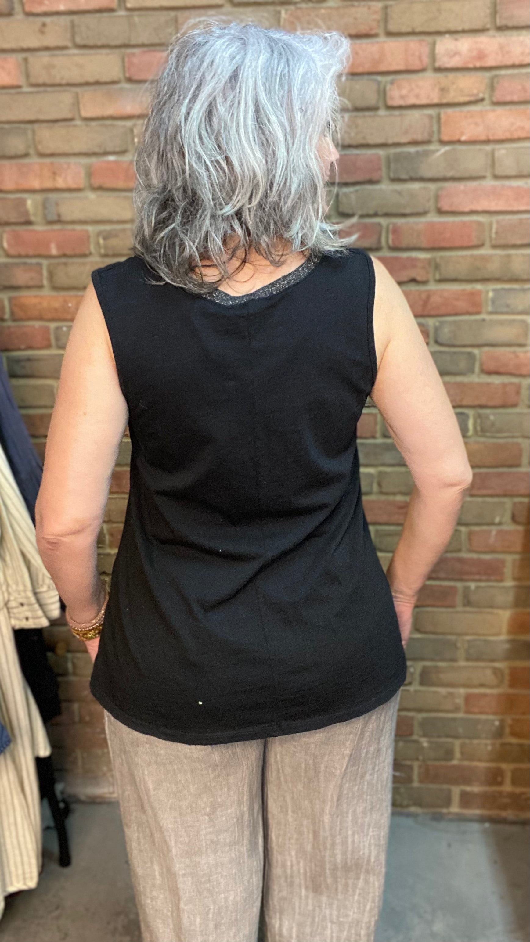 Crew Neck Mixed Material Top Black