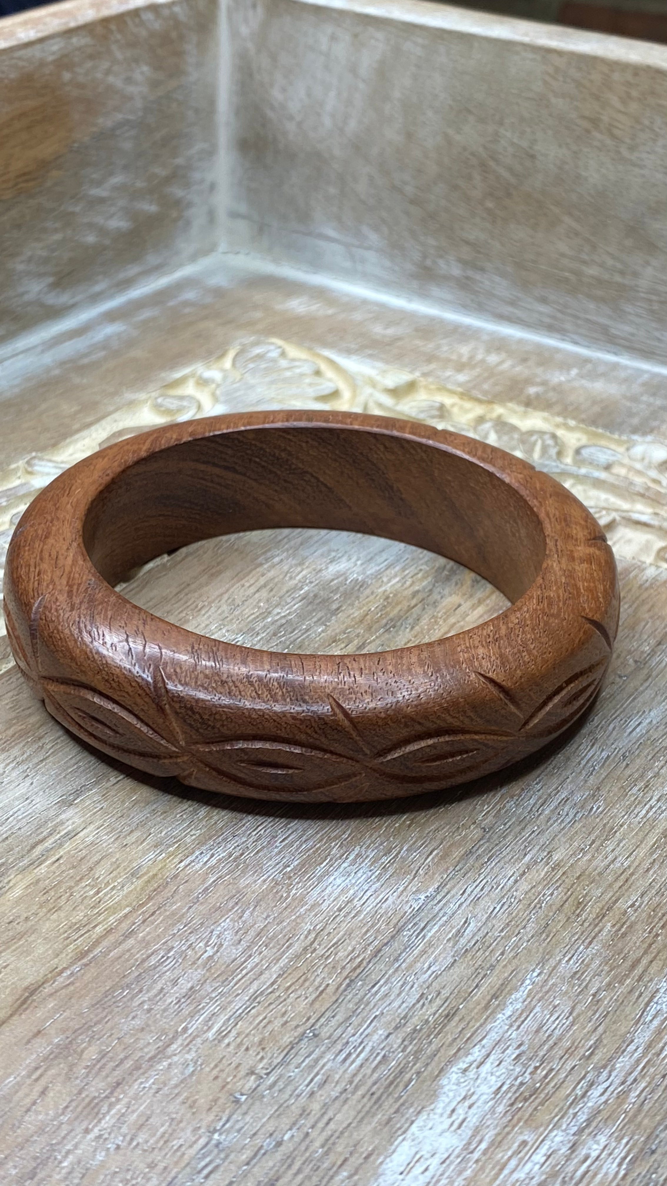 Carved Wooden Bangle Bracelet