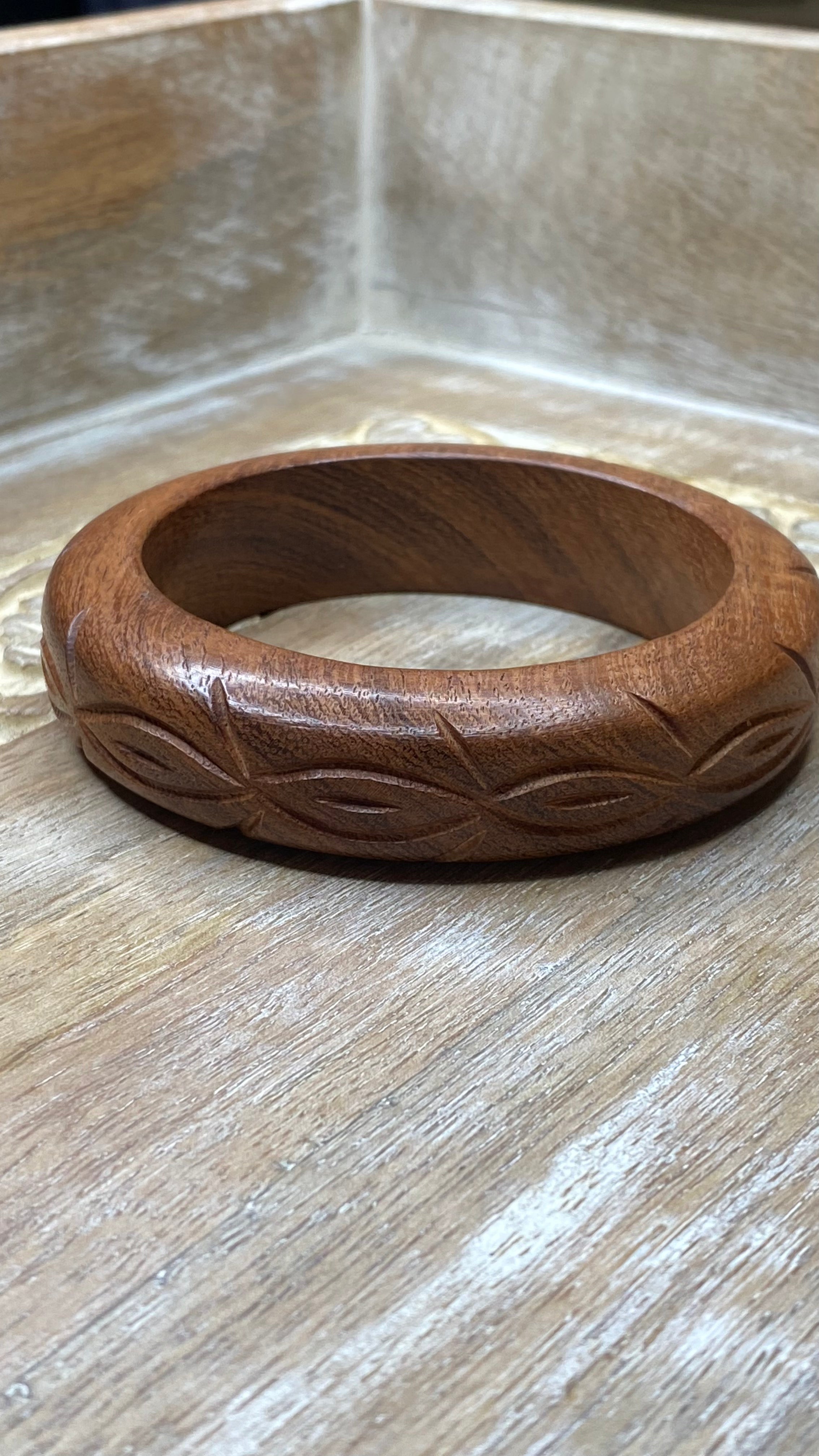 Carved Wooden Bangle Bracelet
