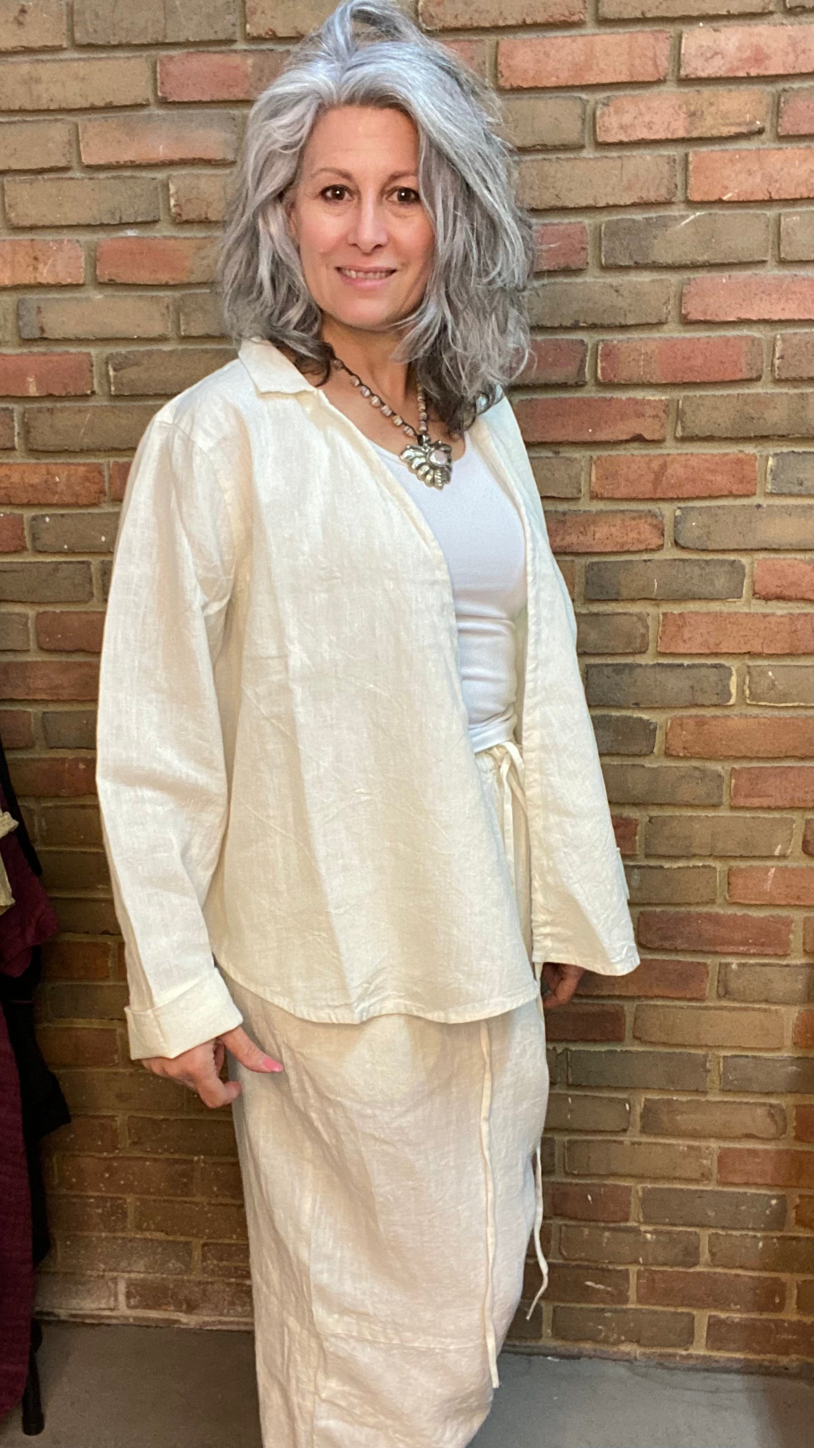 Natural Cotton Cardigan with Tie Detail