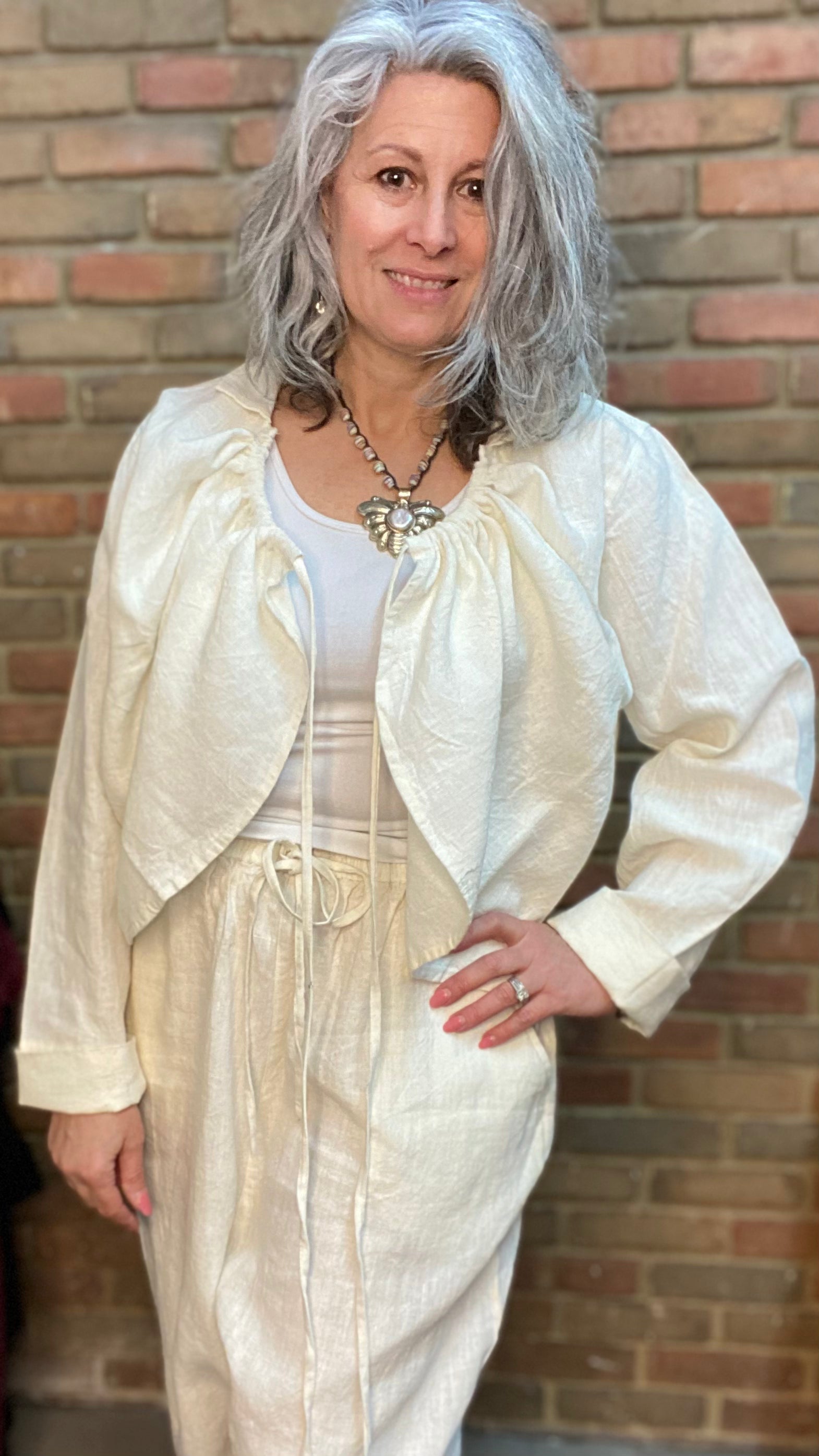 Natural Cotton Cardigan with Tie Detail