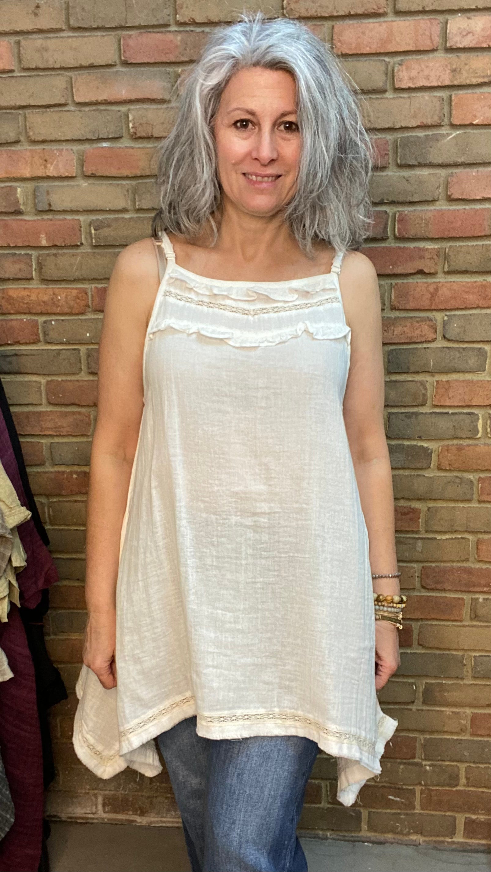 Lace Trim Tank in Ivory