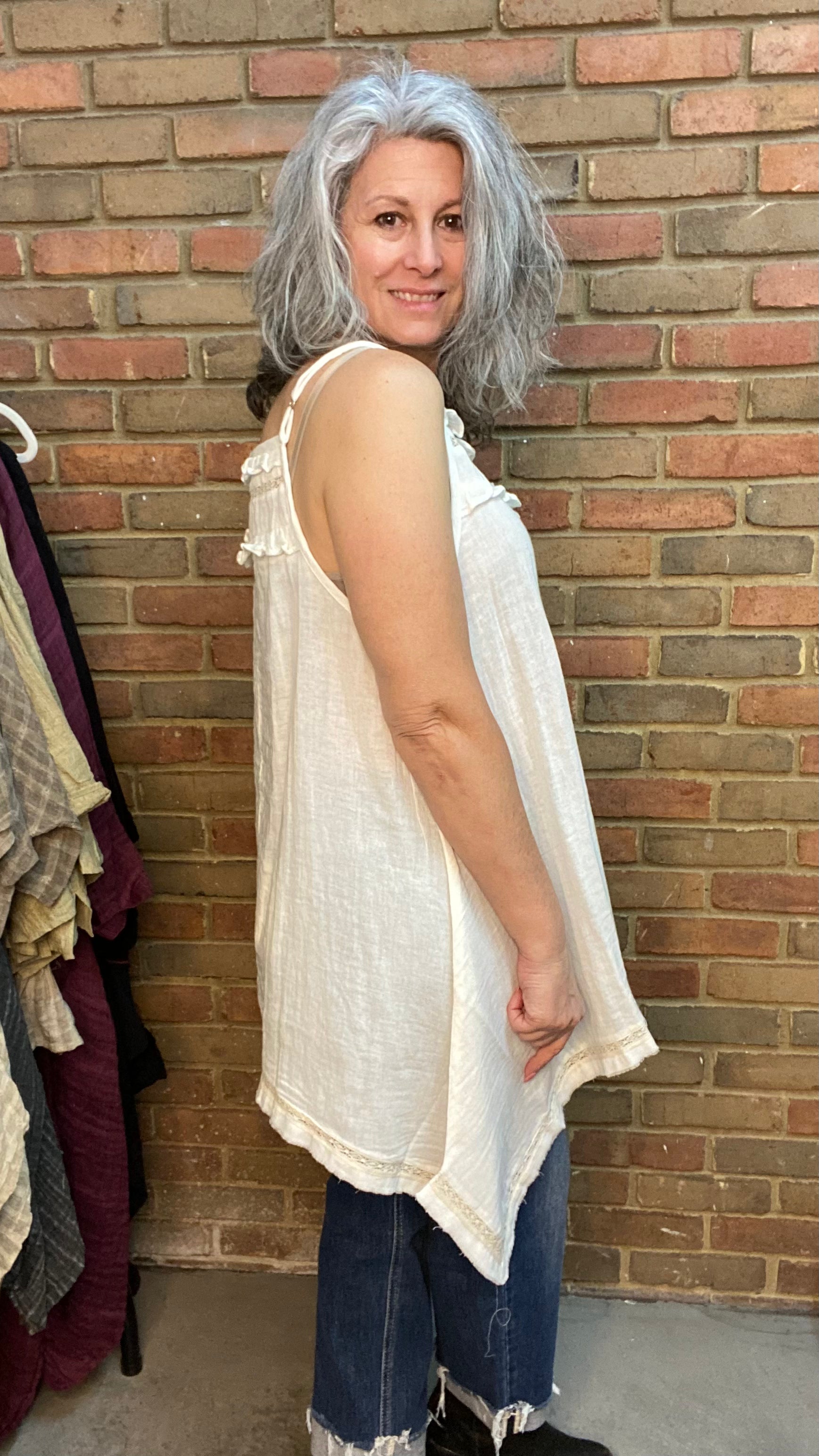 Lace Trim Tank in Ivory