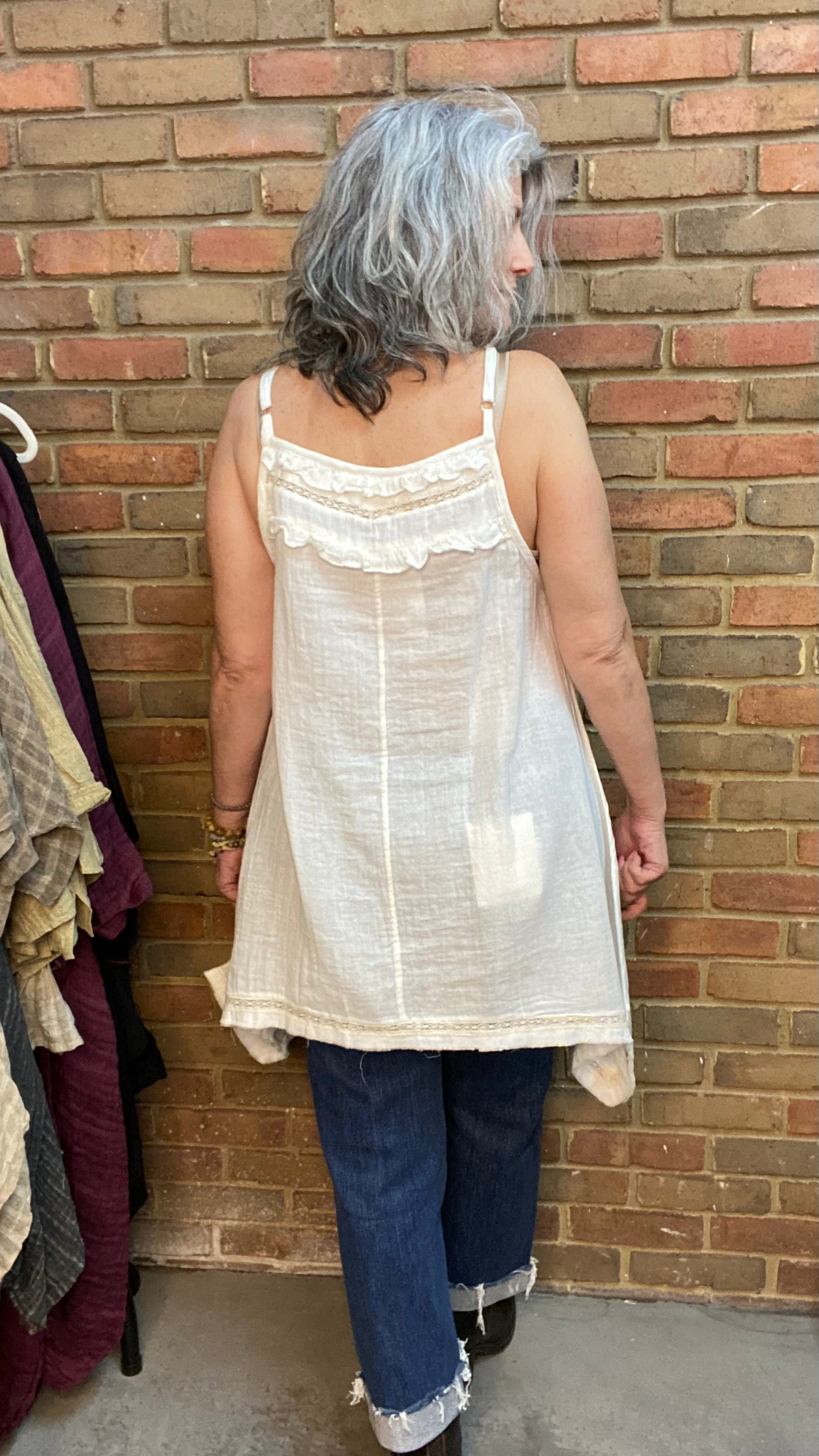 Lace Trim Tank in Ivory