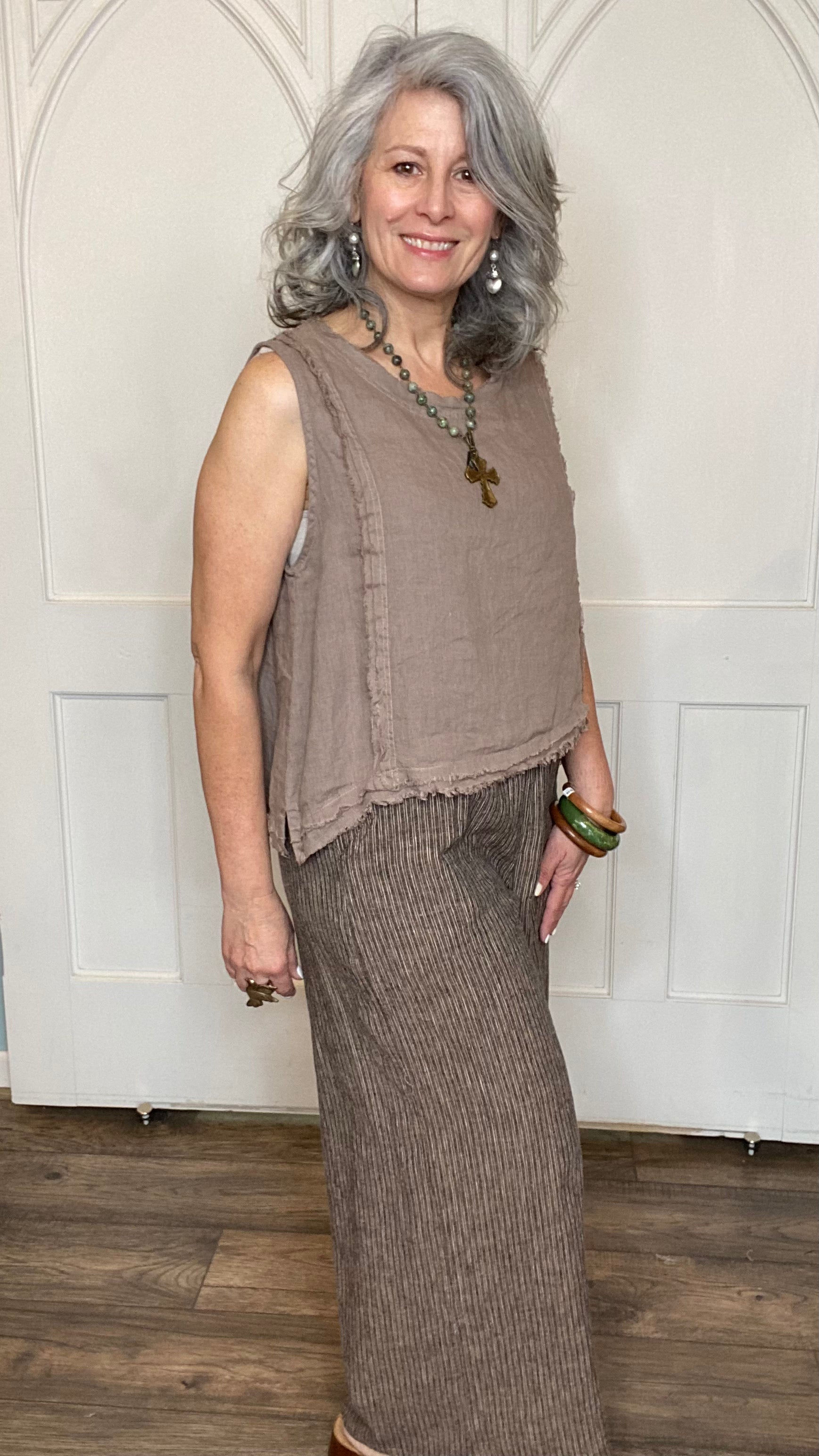 Raw Edge Sleeveless Top - Mocha