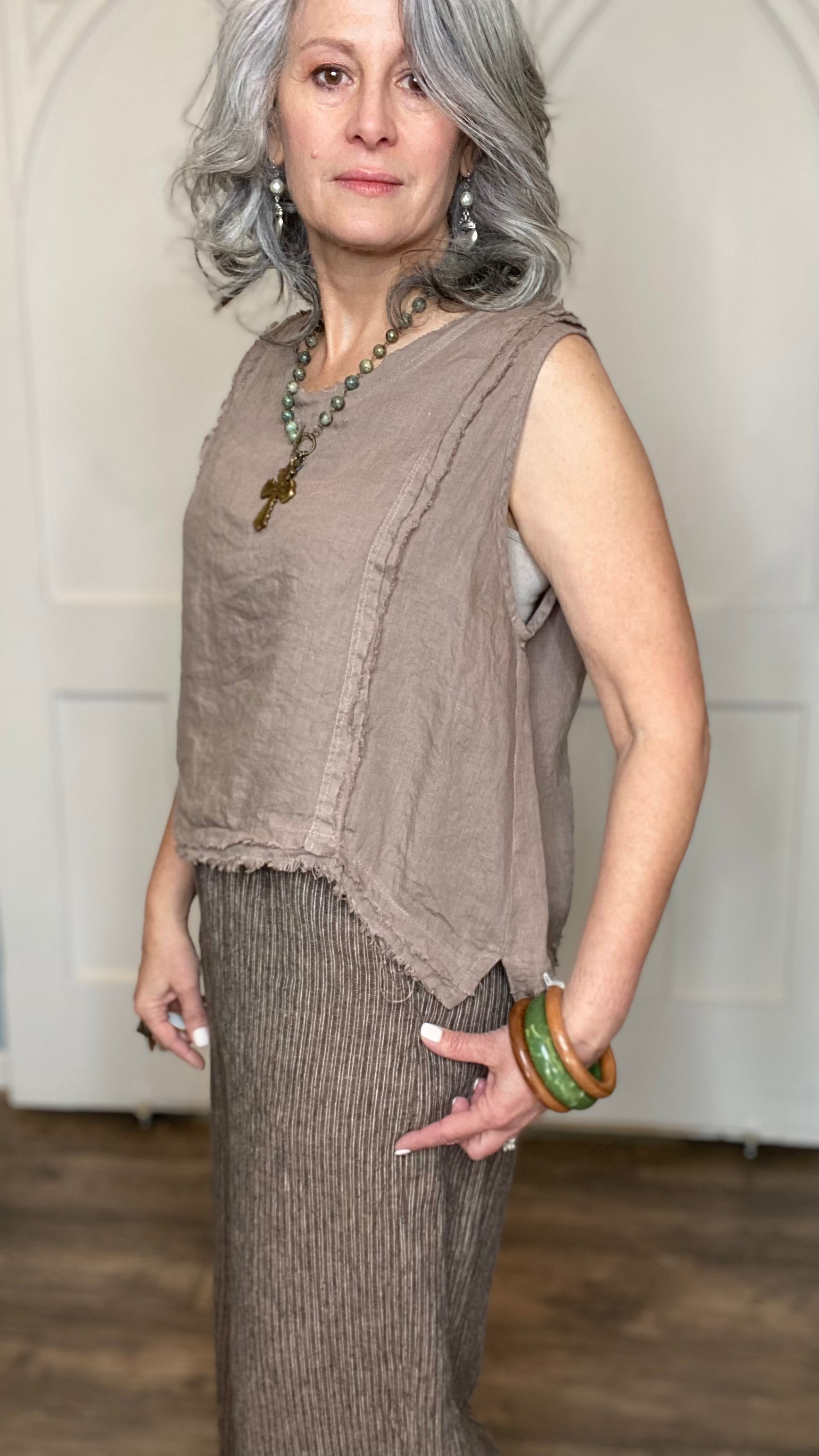 Raw Edge Sleeveless Top - Mocha