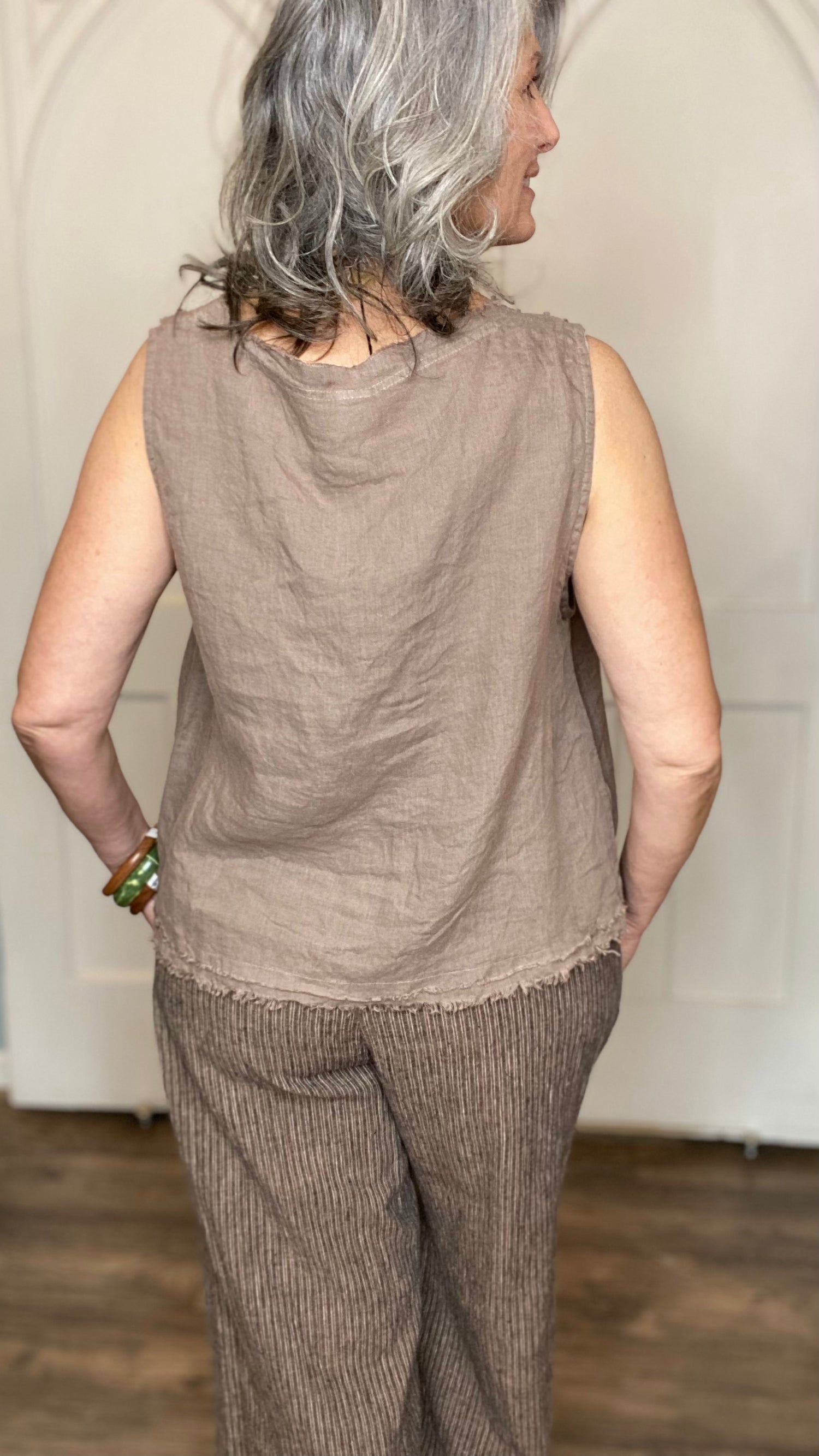 Raw Edge Sleeveless Top - Mocha