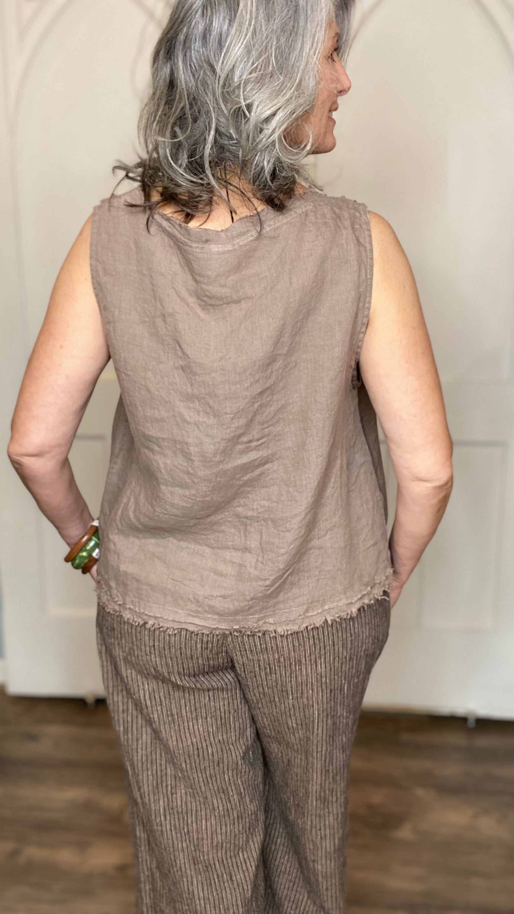 Raw Edge Sleeveless Top - Mocha