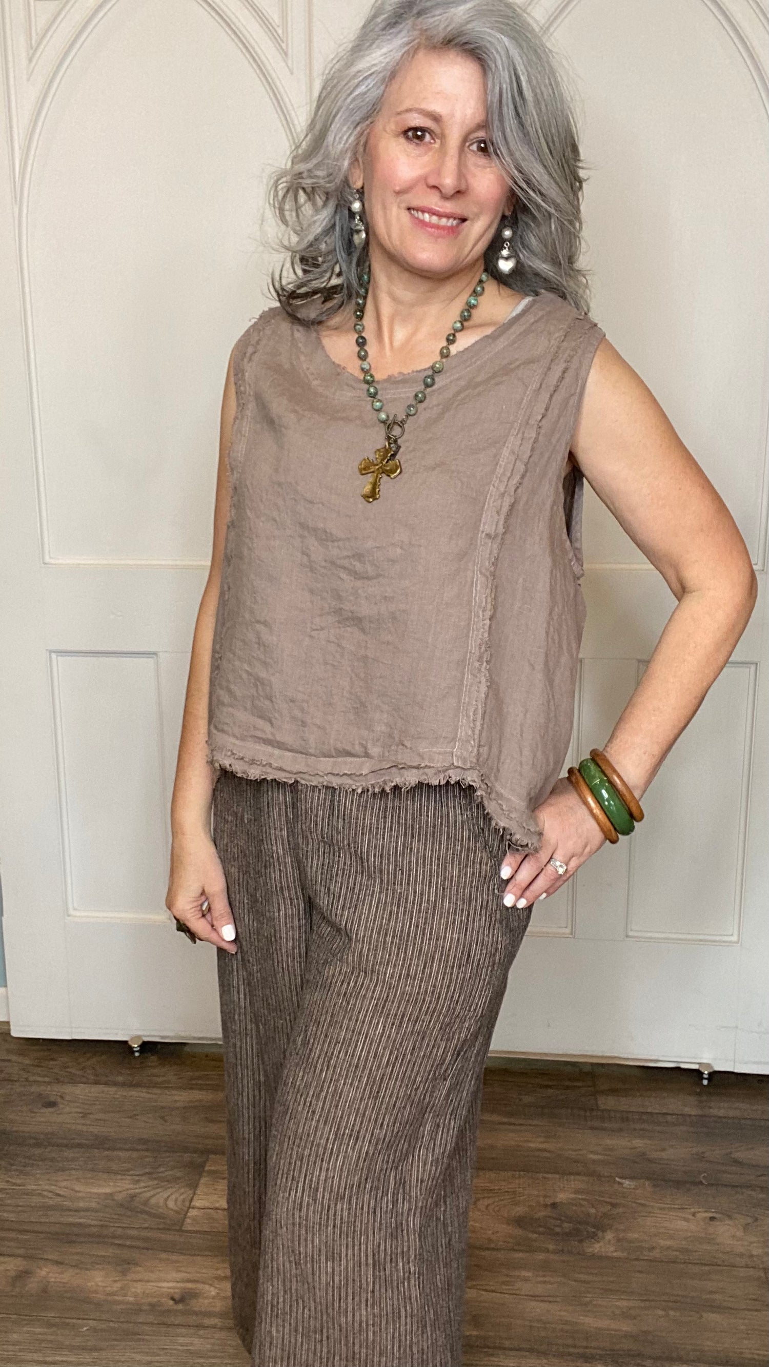 Raw Edge Sleeveless Top - Mocha
