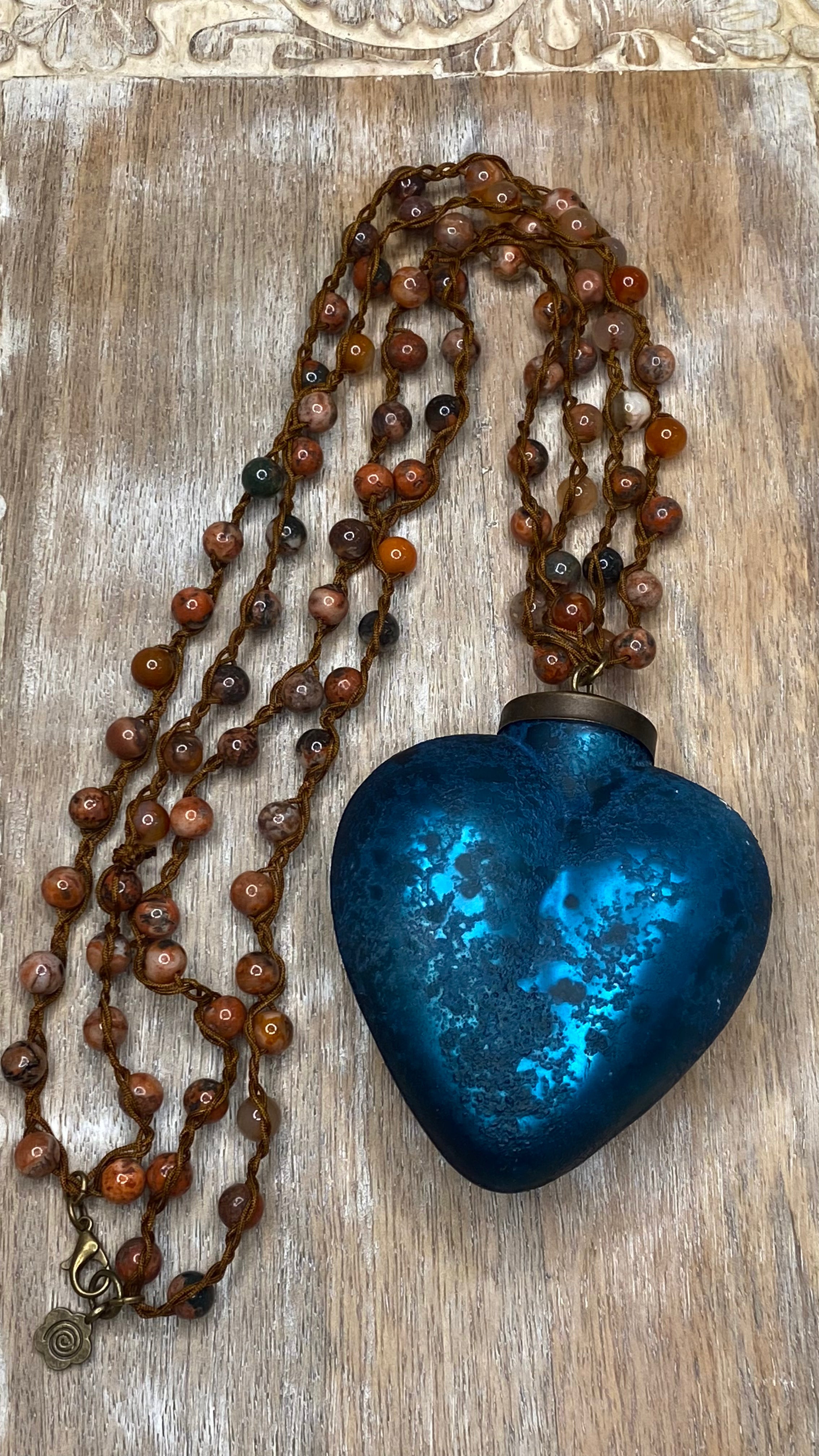 Blue Glass Heart Necklace (Large)