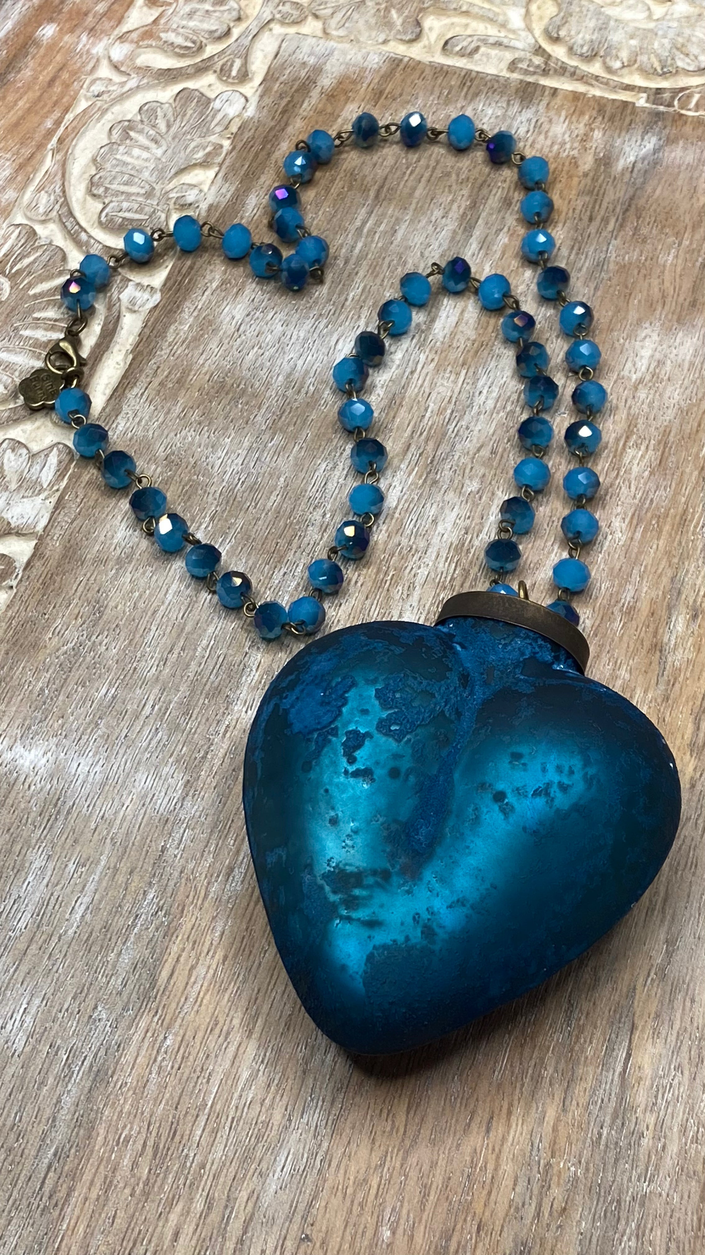 Blue Glass Heart Necklace (Large)