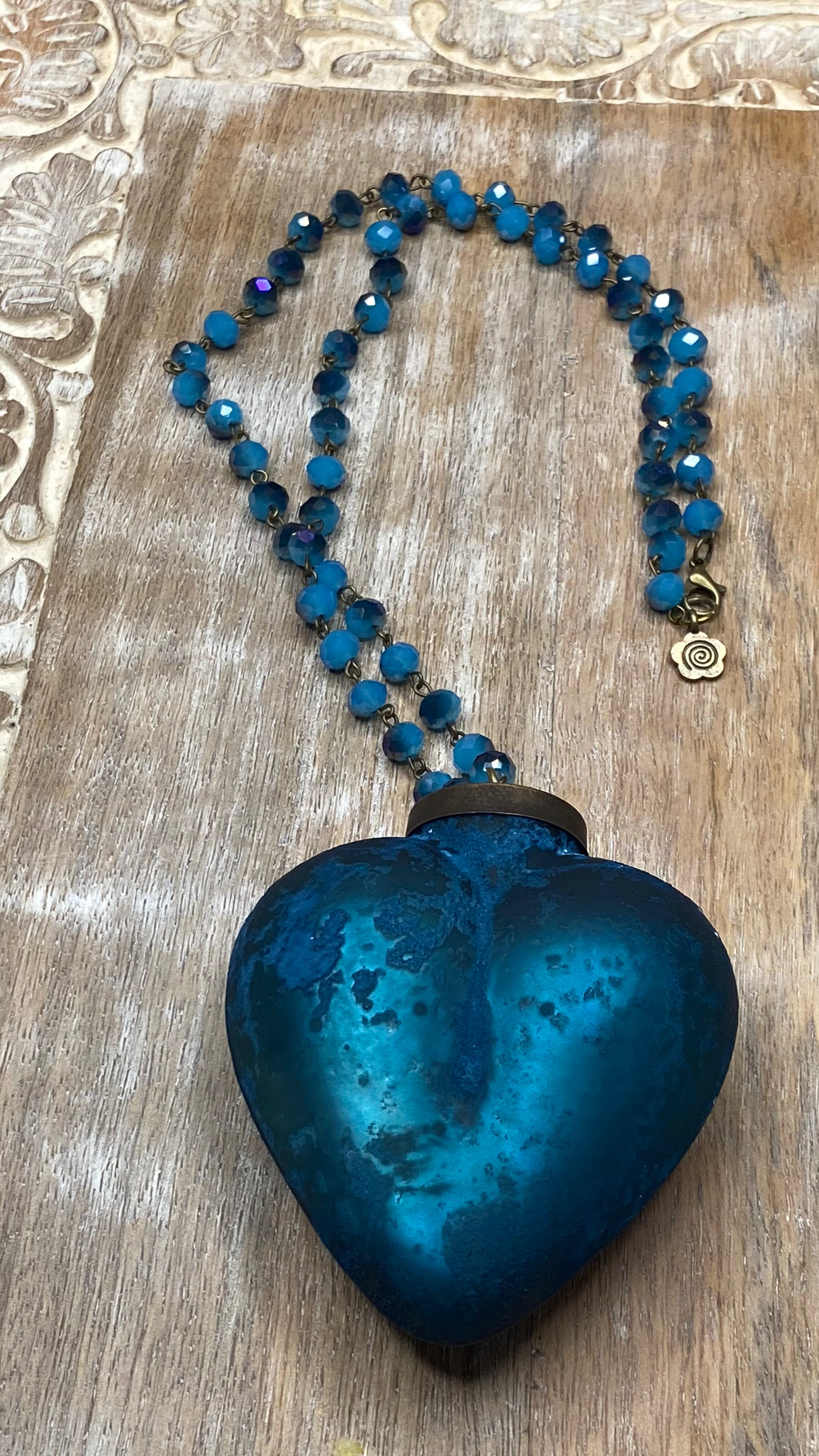 Blue Glass Heart Necklace (Large)