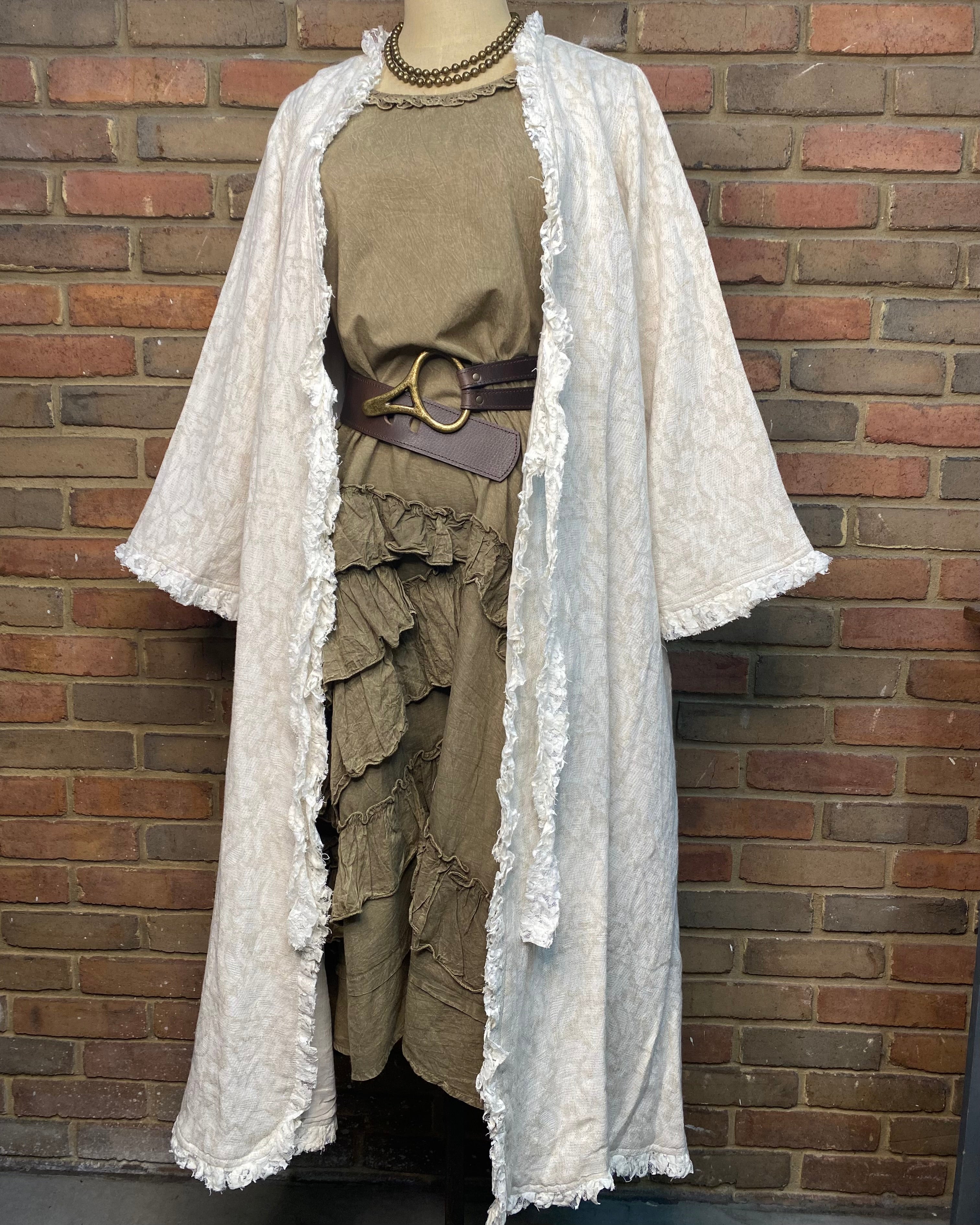 Reversible Long Jacket with Lace Ruffles ONE SIZE