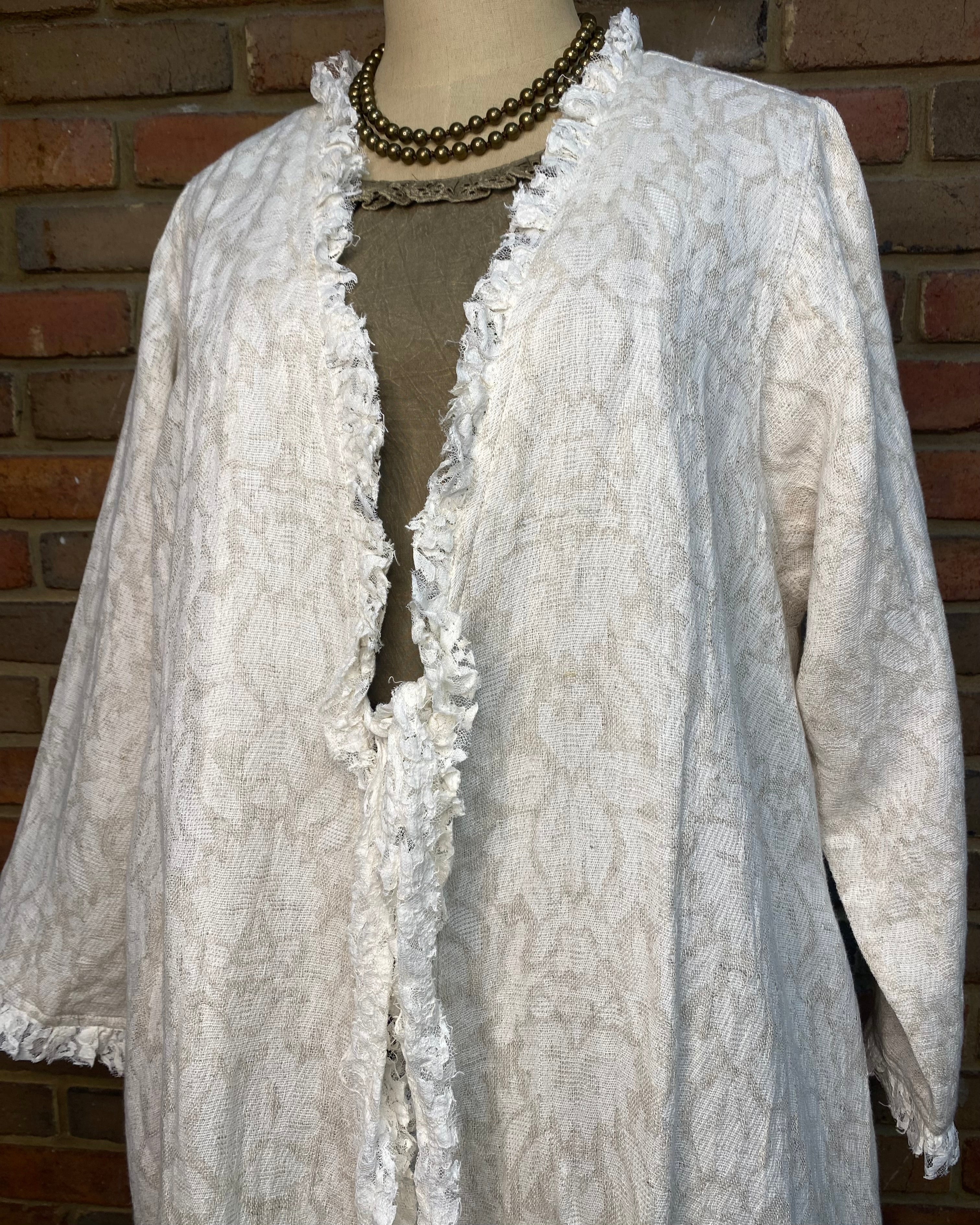 Reversible Long Jacket with Lace Ruffles ONE SIZE