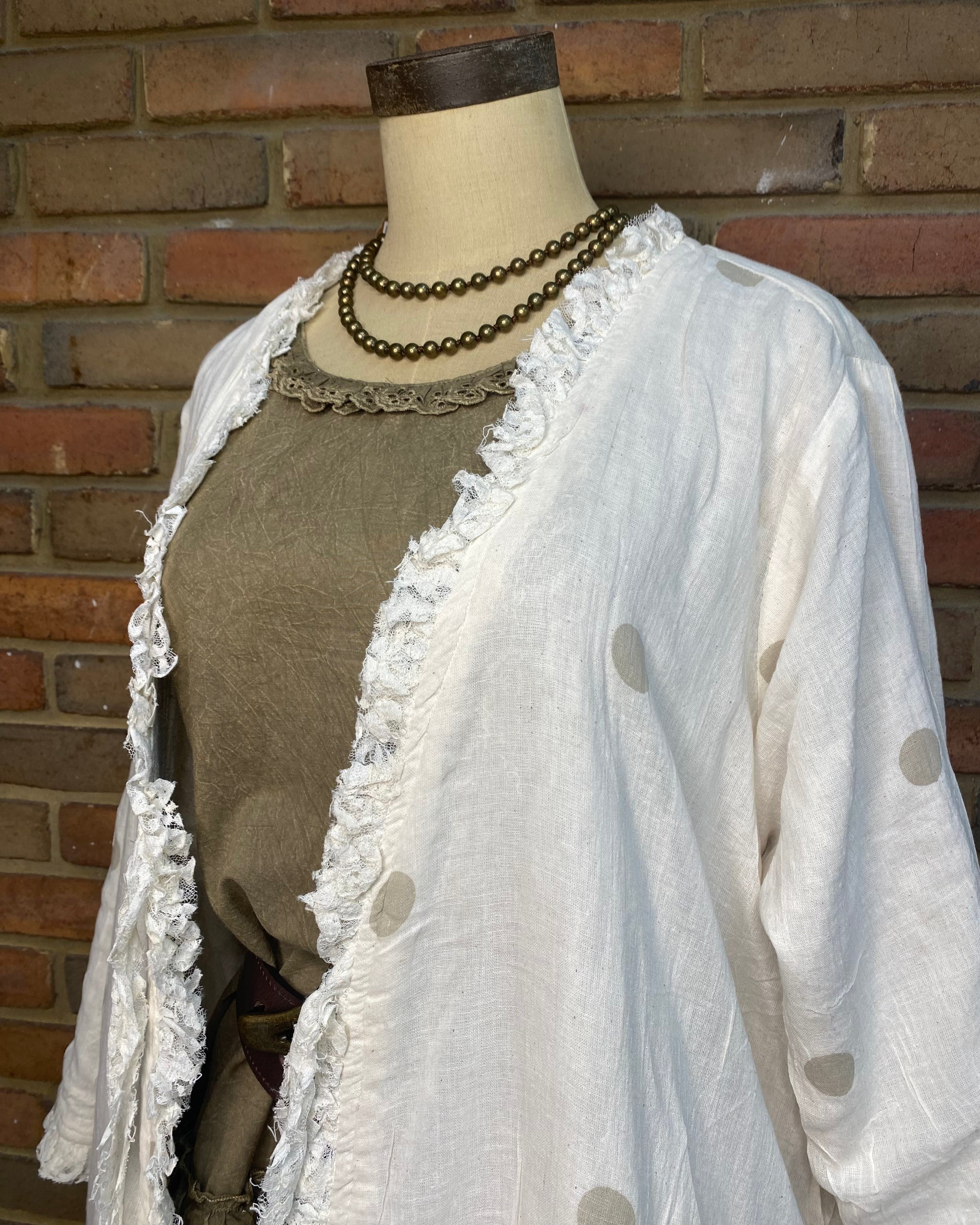 Reversible Long Jacket with Lace Ruffles ONE SIZE