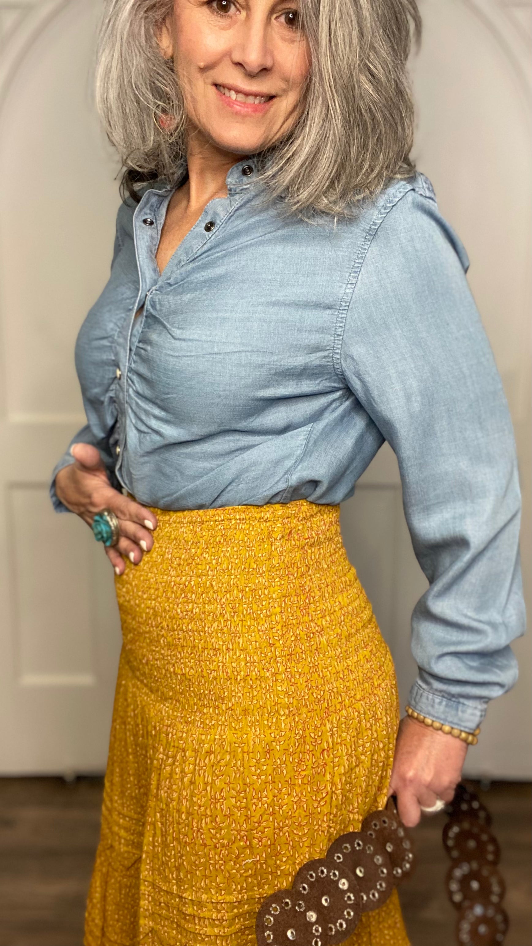 Pico Long Skirt Curry Calico