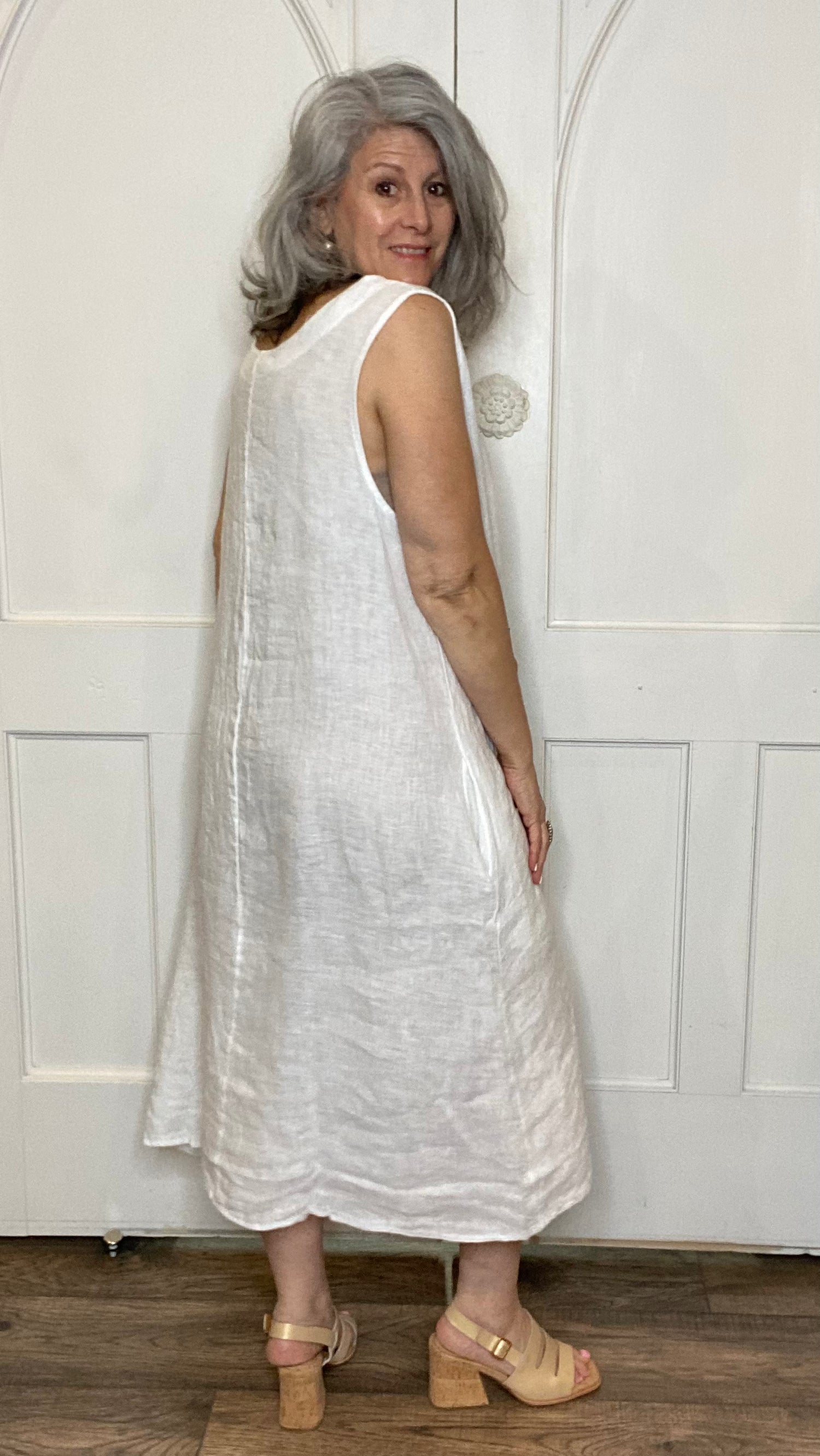 Sleeveless White 5-Button Dress