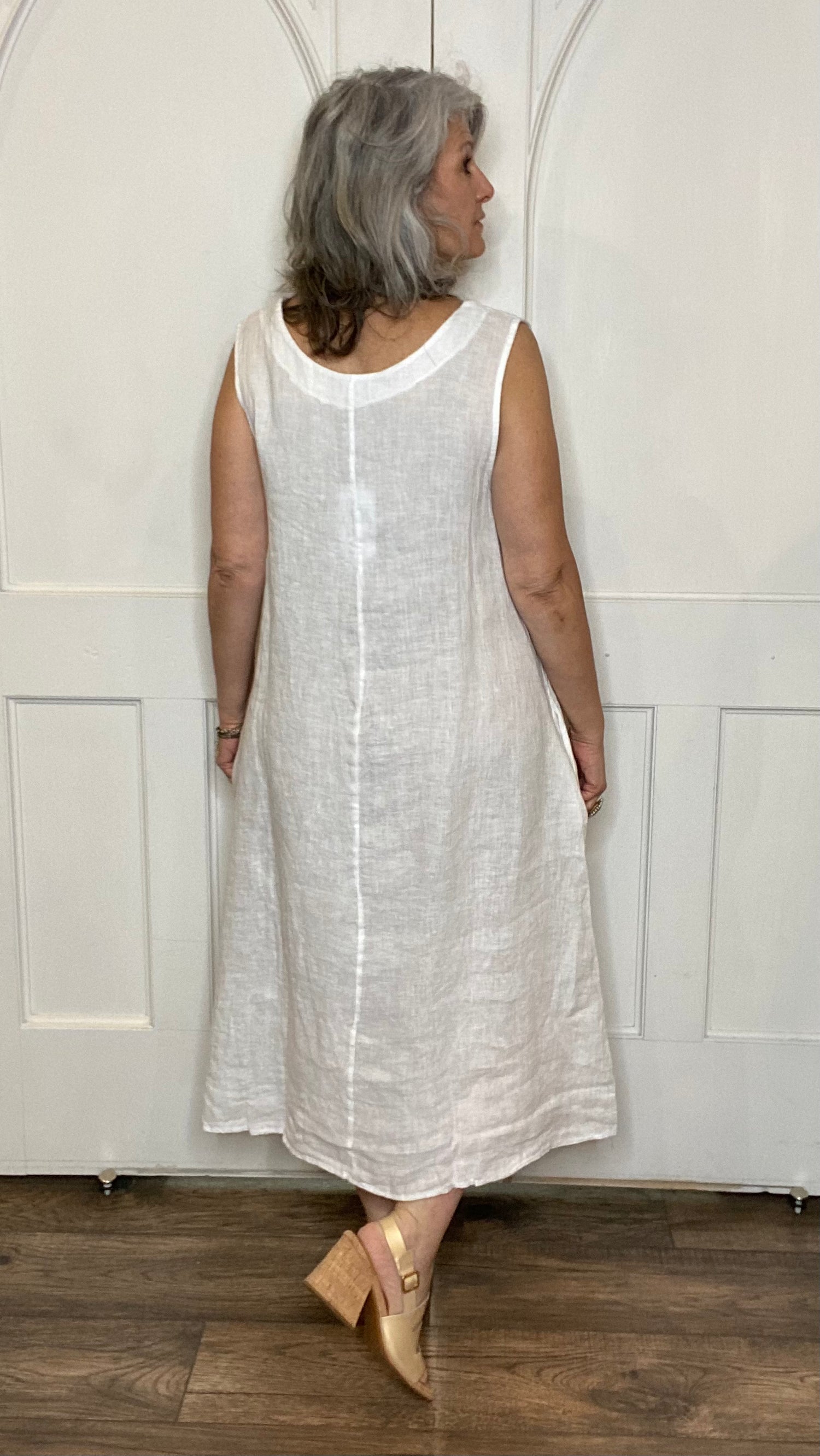 Sleeveless White 5-Button Dress
