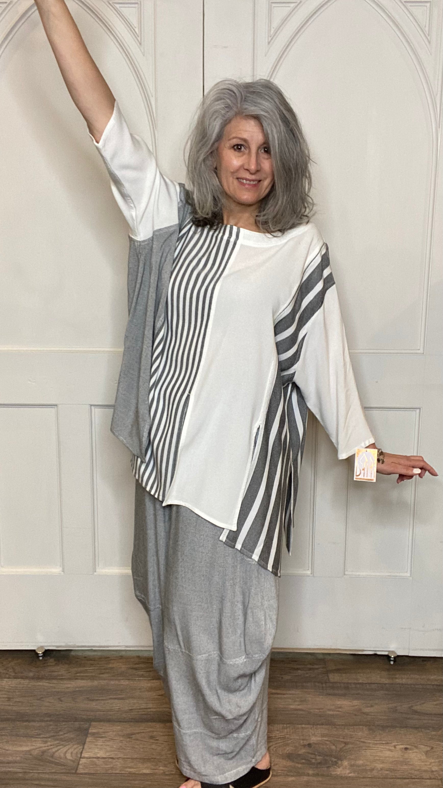 Sousdi Mix Print Top with Slits