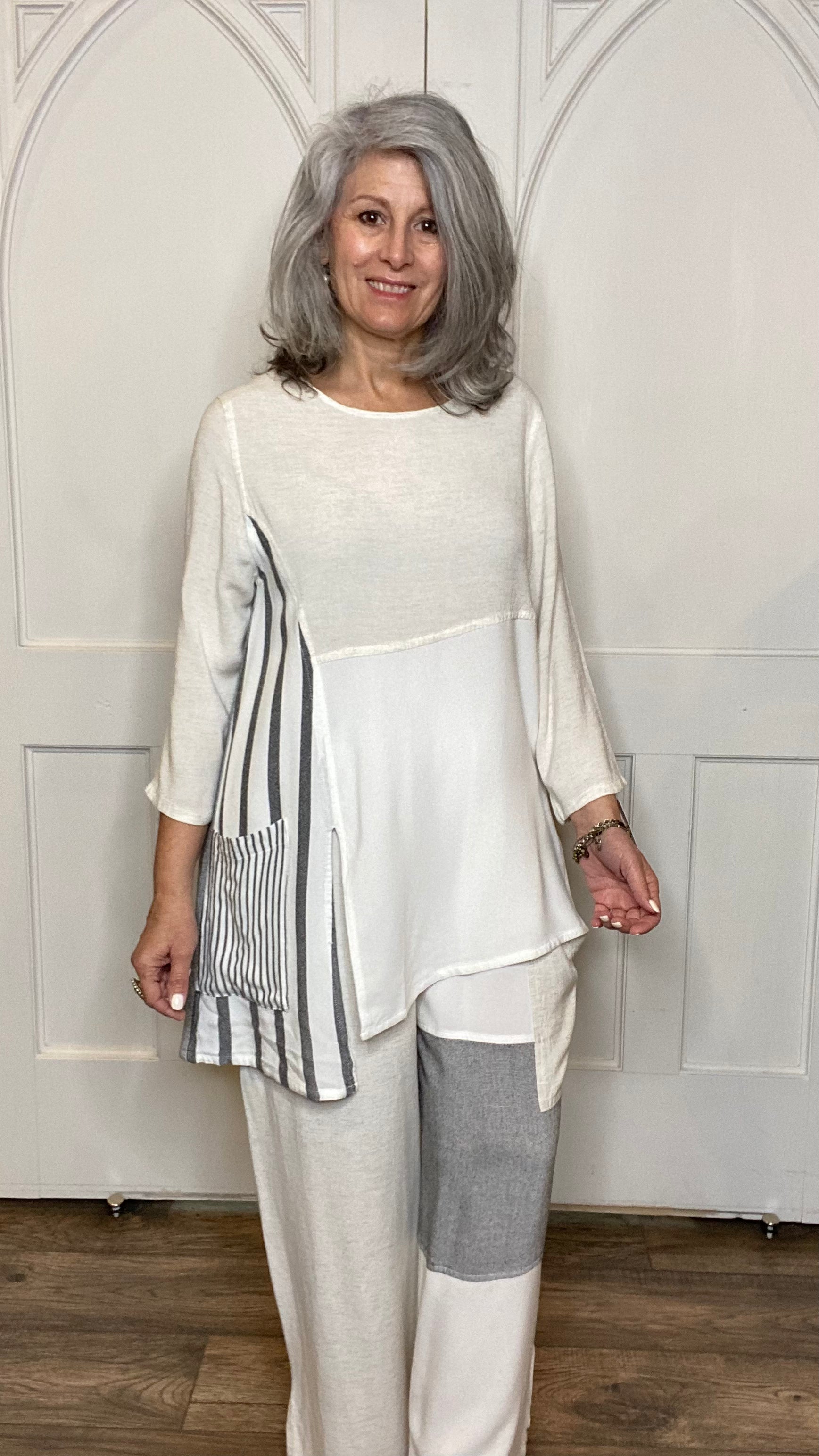 Mixed Fabric Asymmetric Top