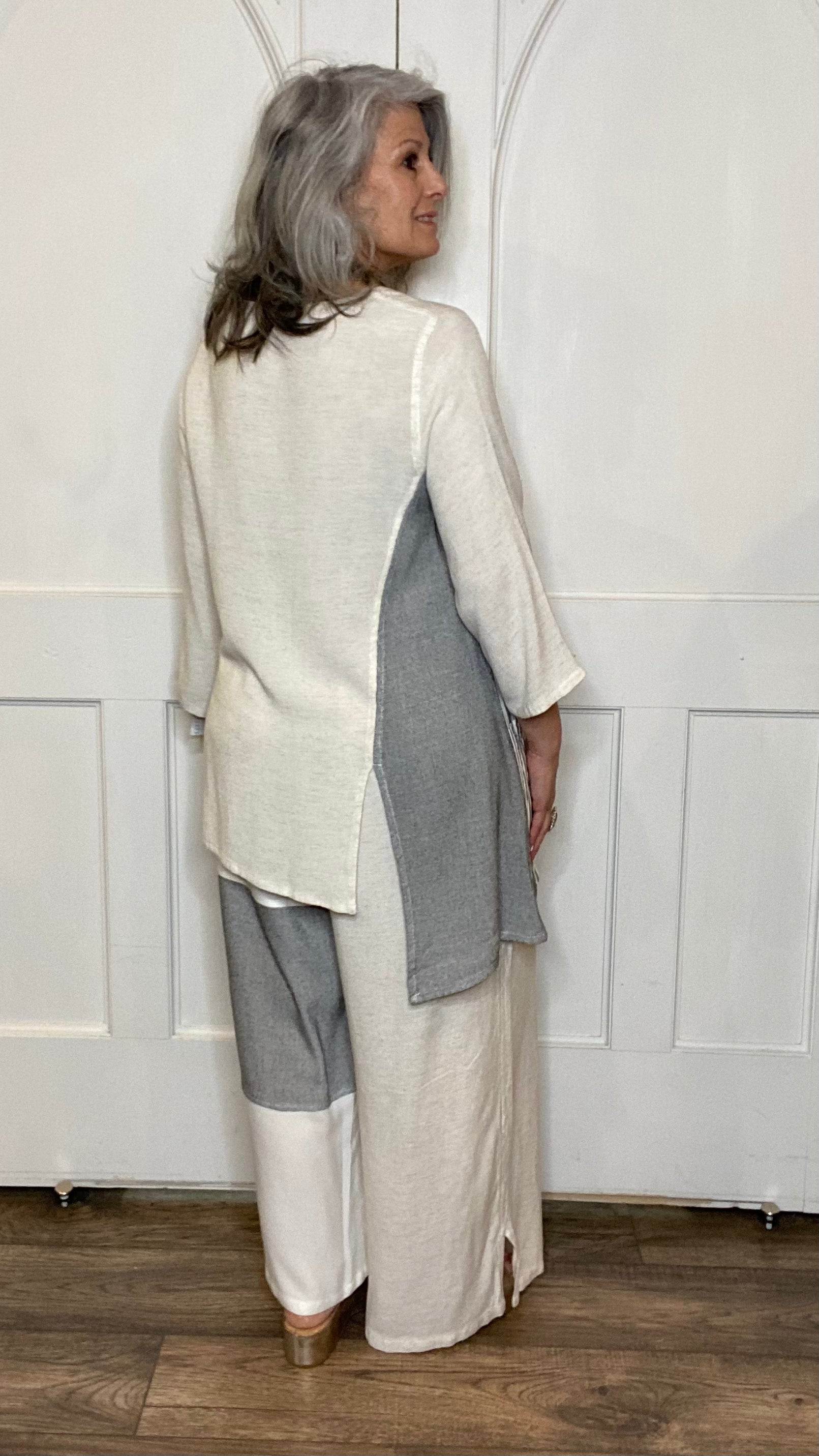 Mixed Fabric Wide Leg Pant