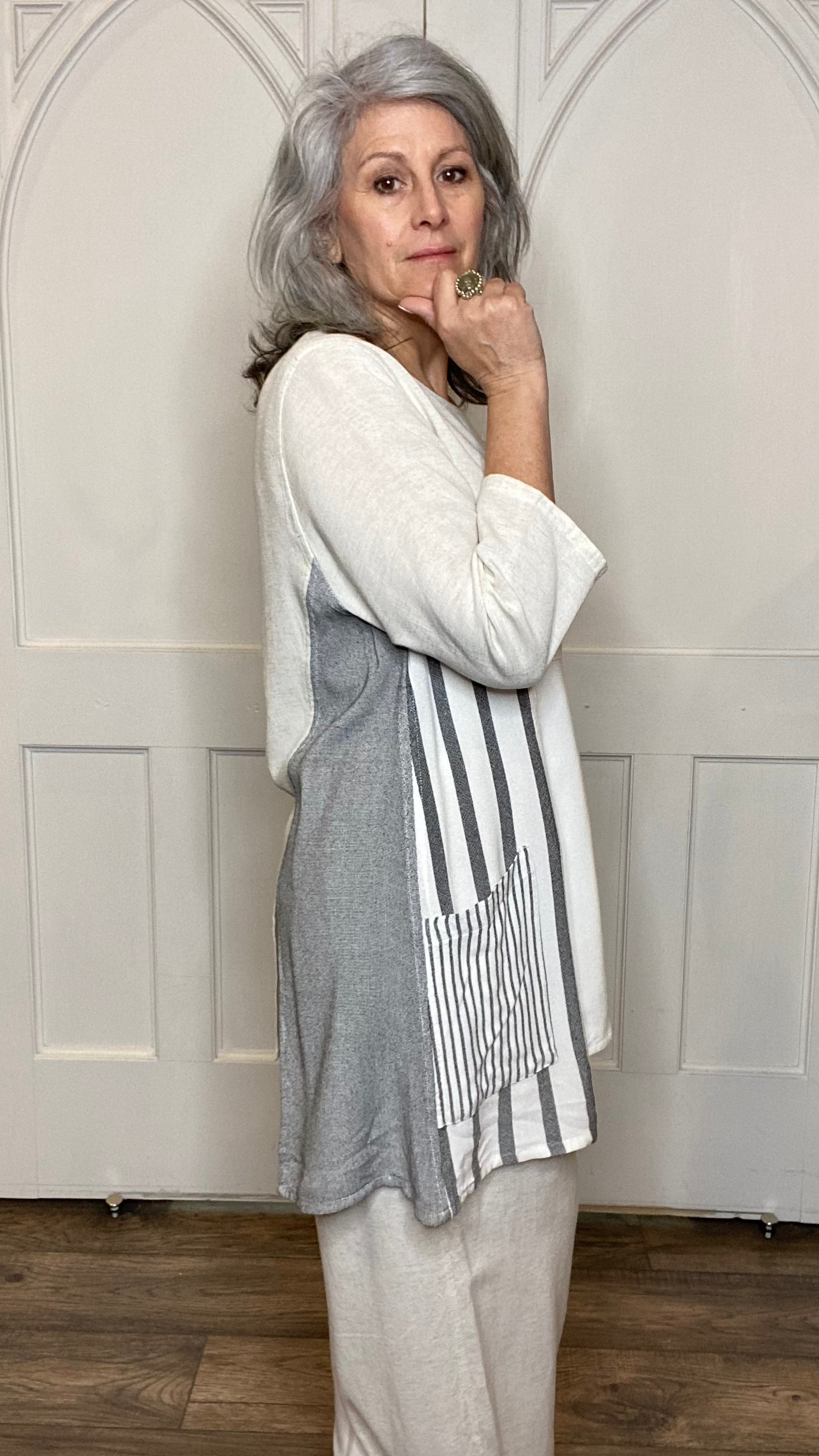 Mixed Fabric Asymmetric Top