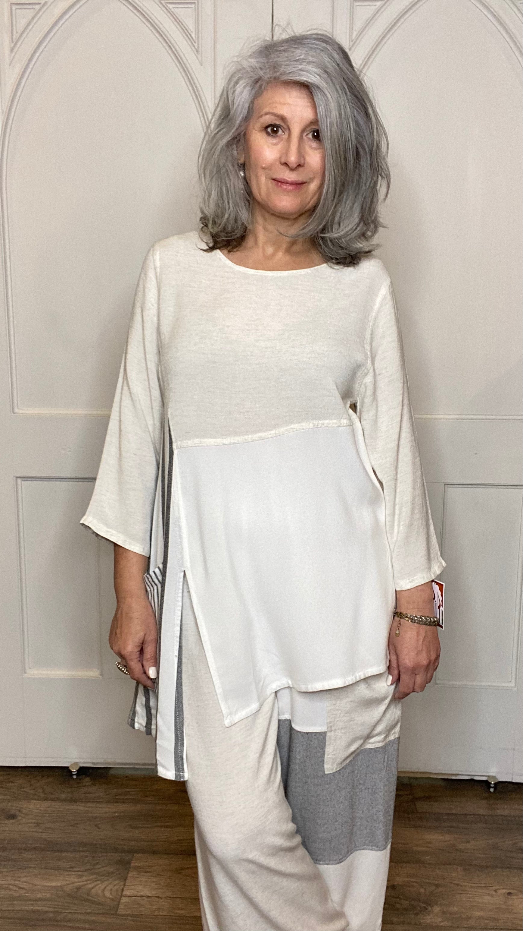 Mixed Fabric Asymmetric Top