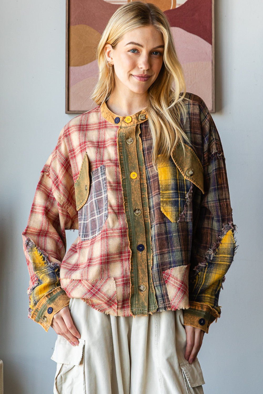 Washed Patchwork Jacket / Top XL
