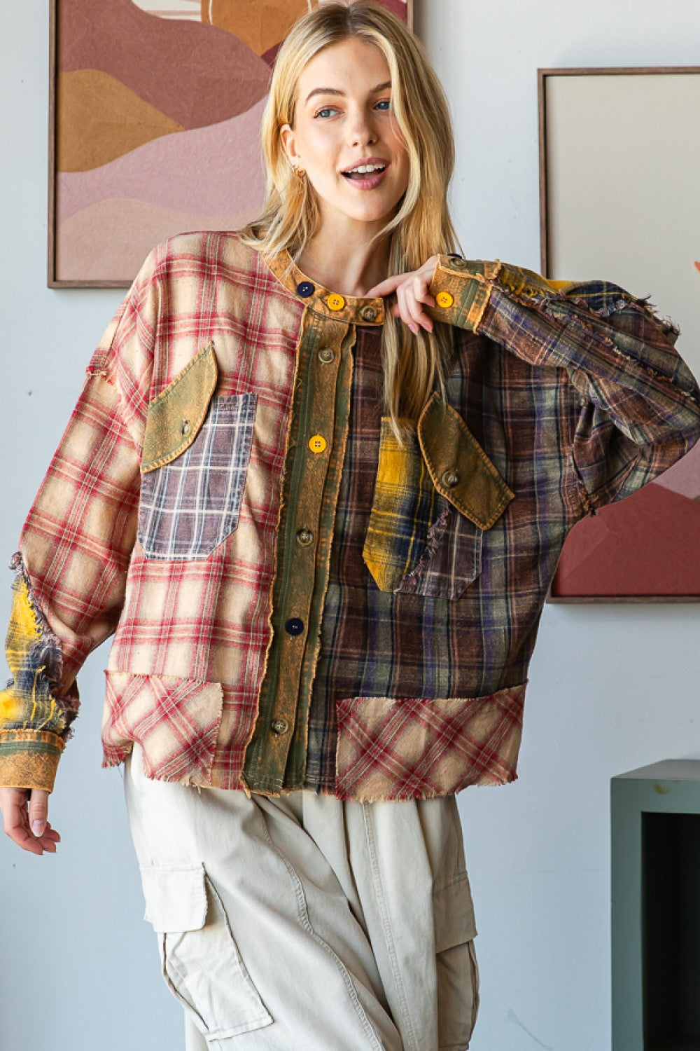 Washed Patchwork Jacket / Top XL