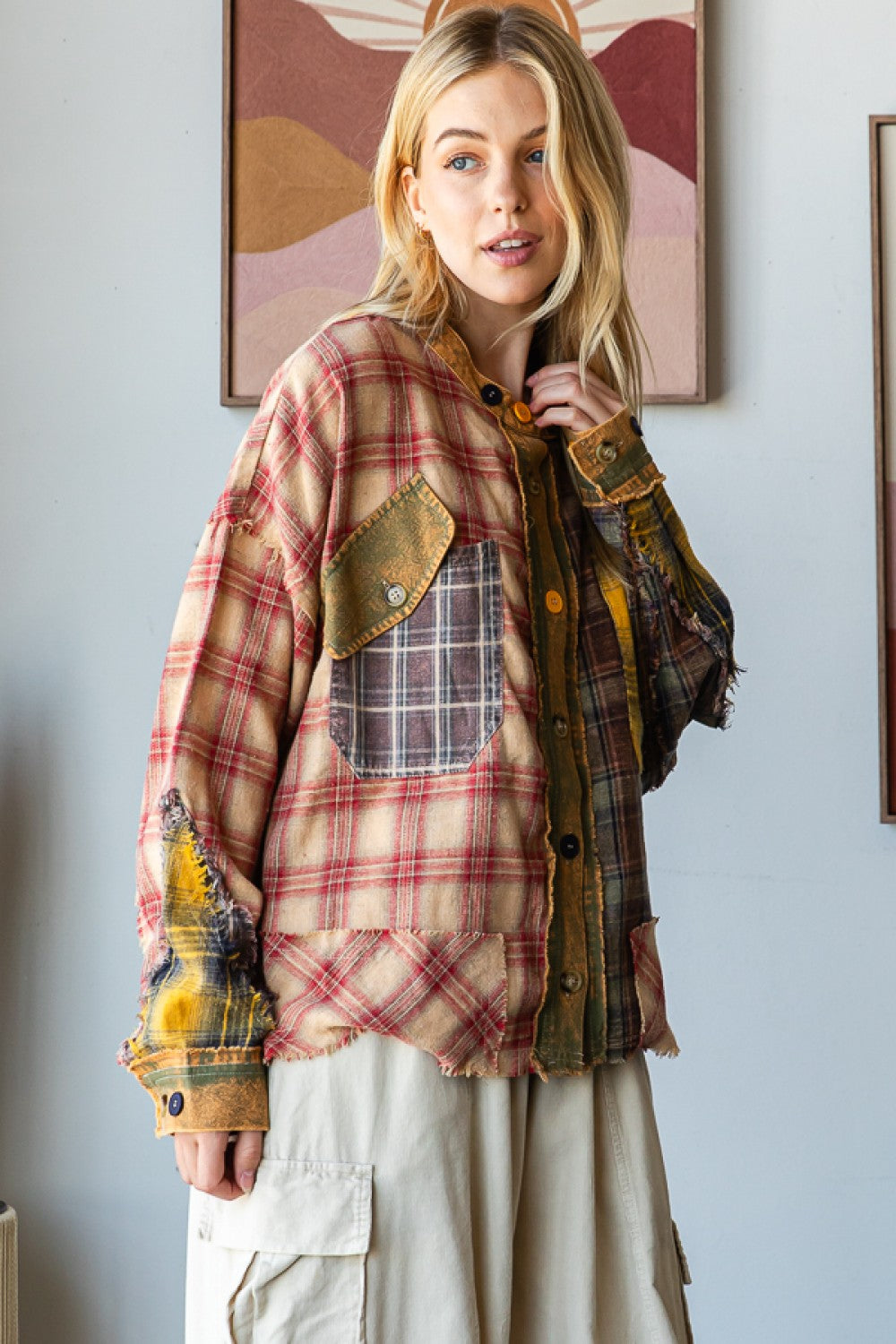 Washed Patchwork Jacket / Top XL