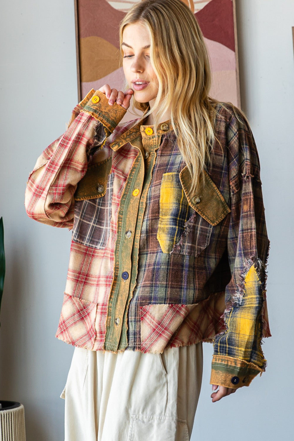 Washed Patchwork Jacket / Top XL