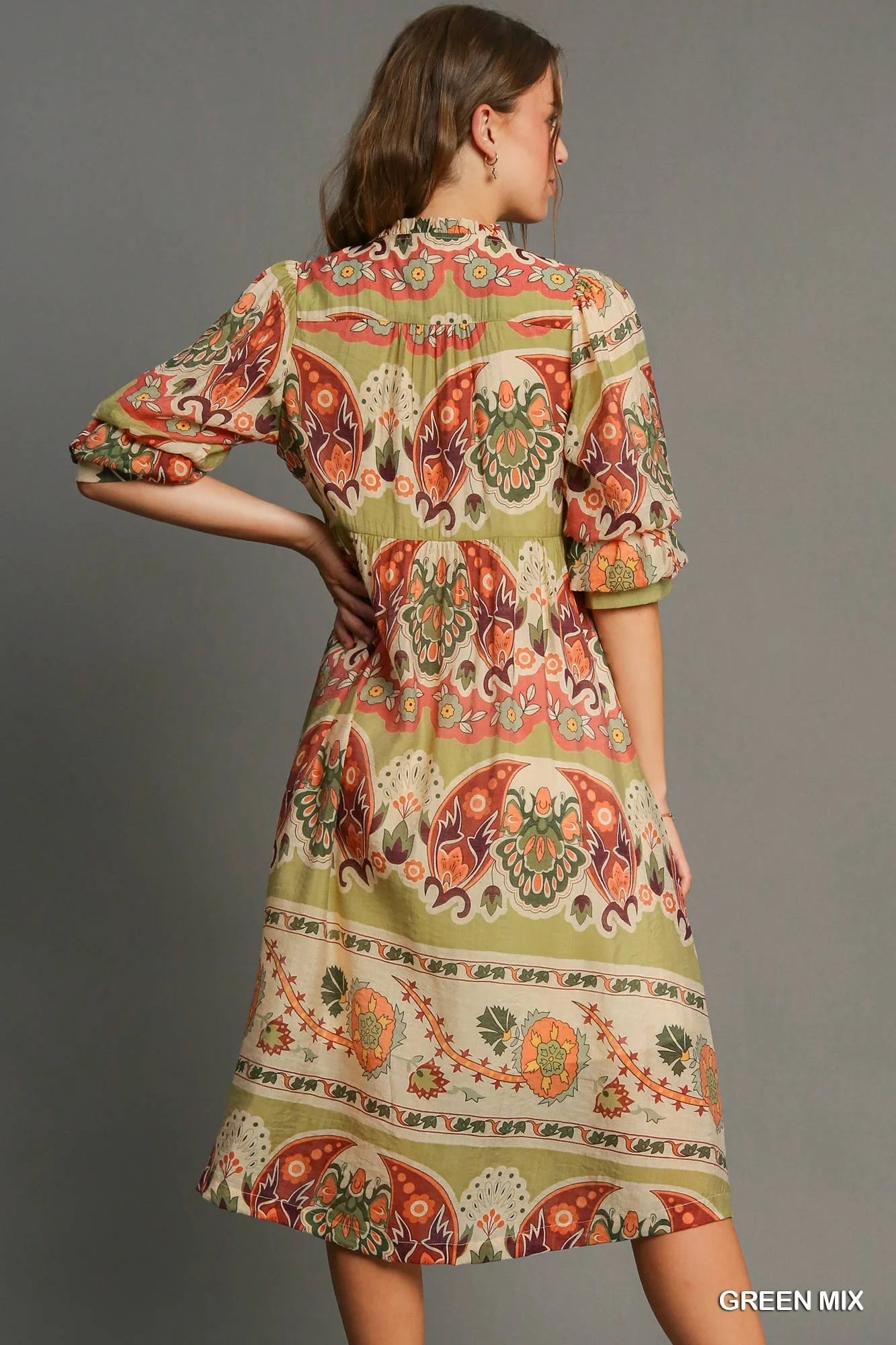 Border Print Tiered Midi Dress