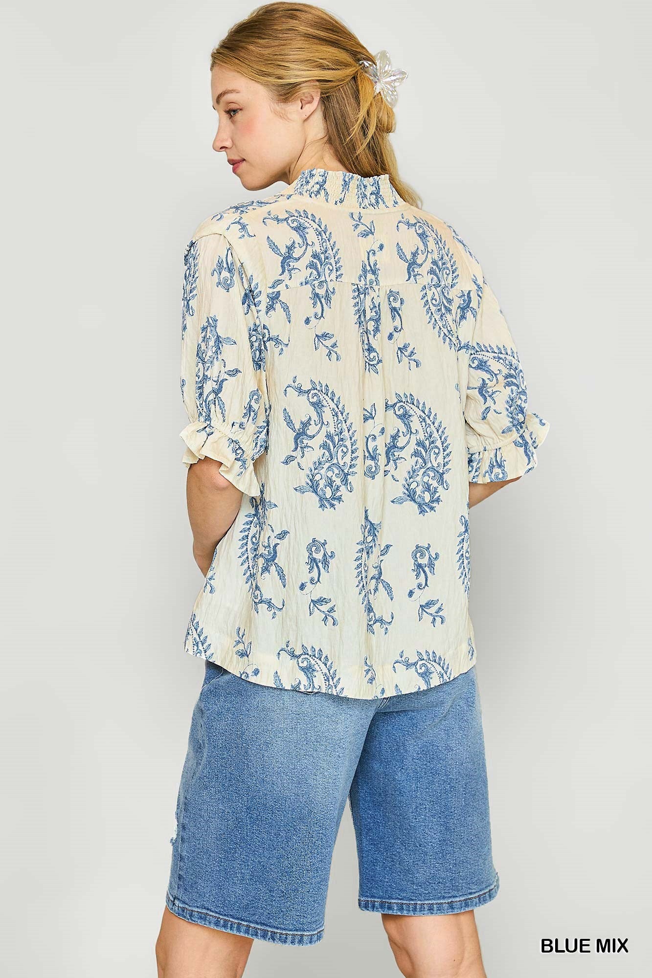 Willow Vine Ruffle Trim Blouse