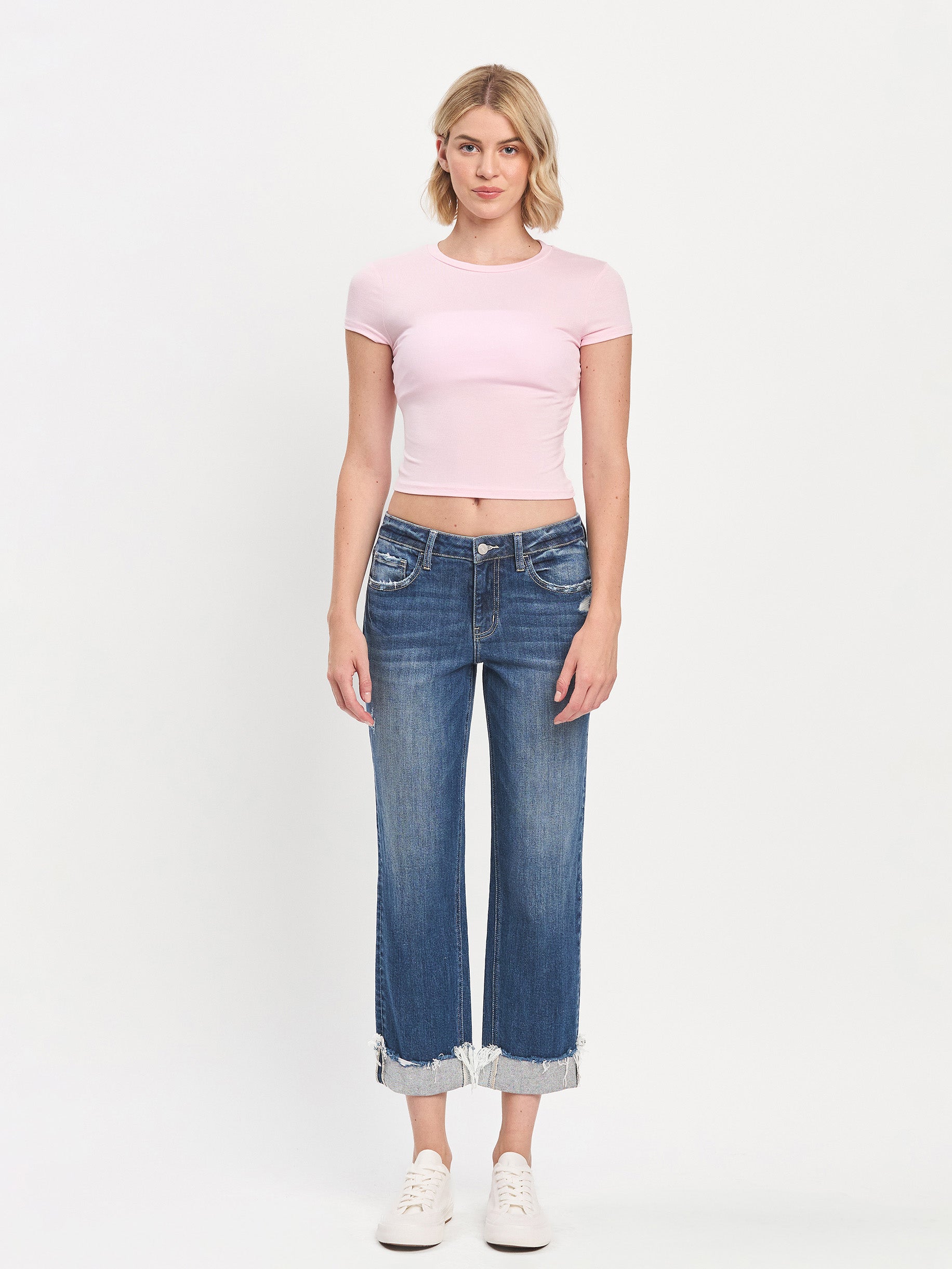 Mid Rise Cuffed Boyfriend Jeans