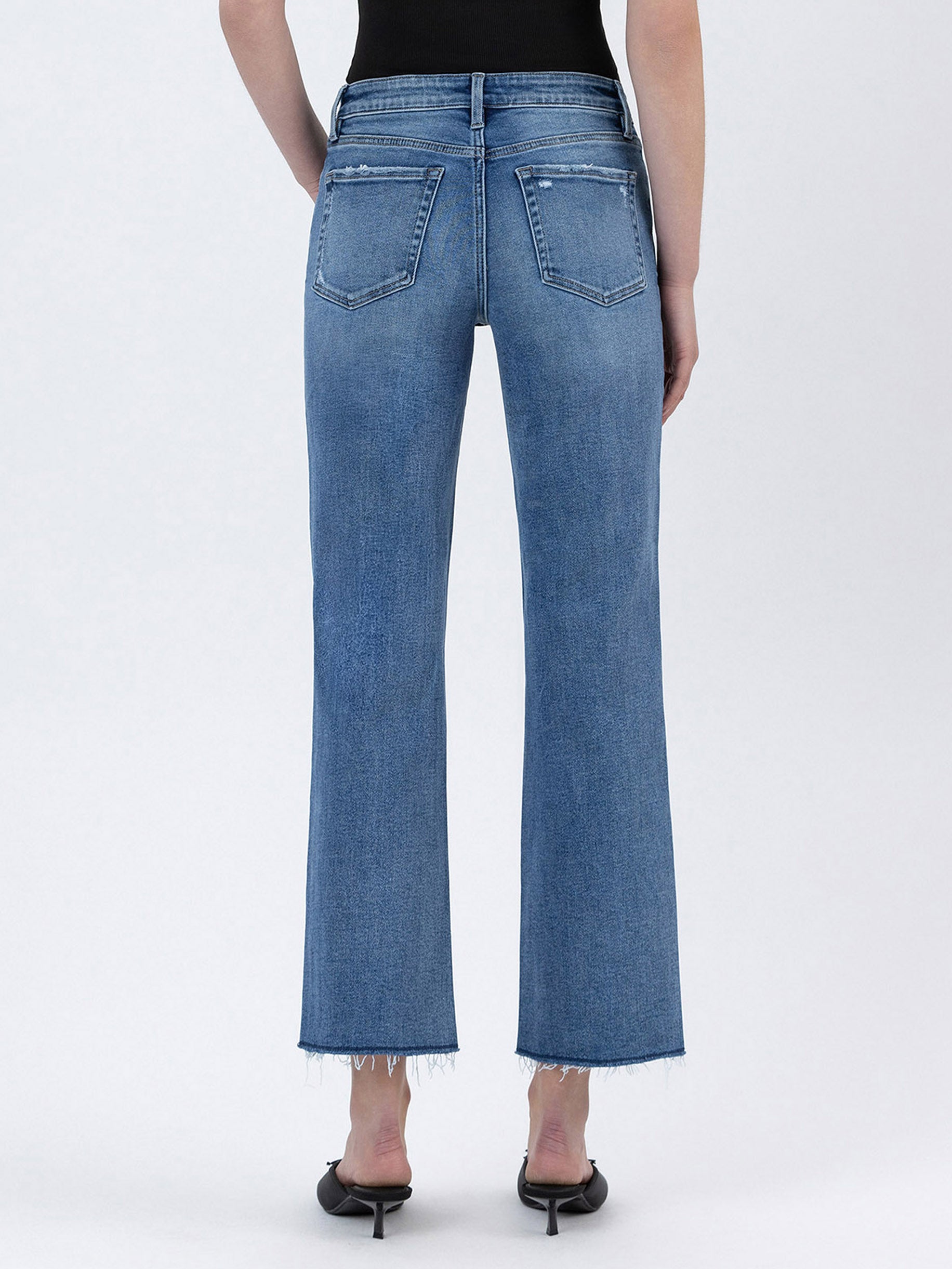 High Rise Raw Hem Ankle Straight Jeans