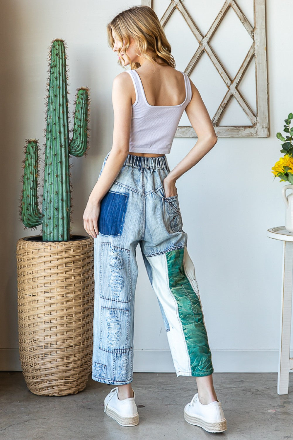 Washed Distressed Patched Jean Small