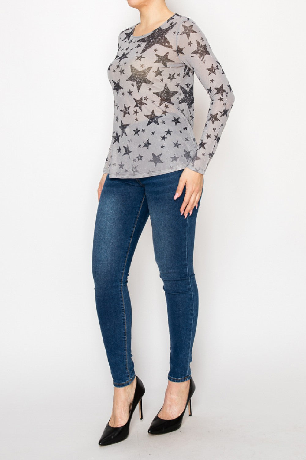 Long Sleeve Mesh Top Stars