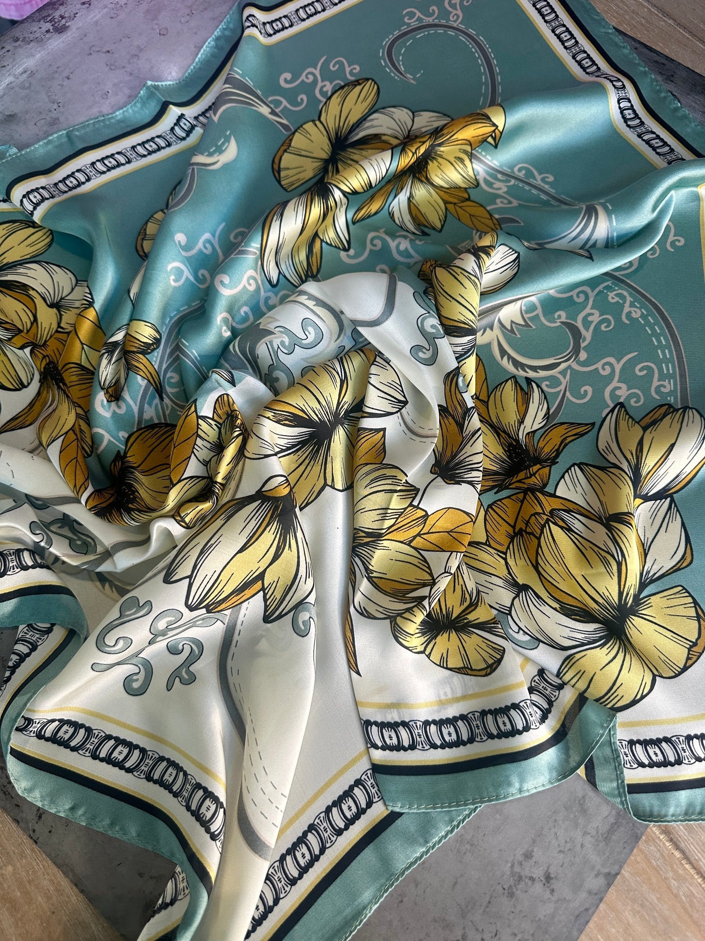 Wild Rag Scarf Turquoise and Lilies - Vintage Vault Boutique