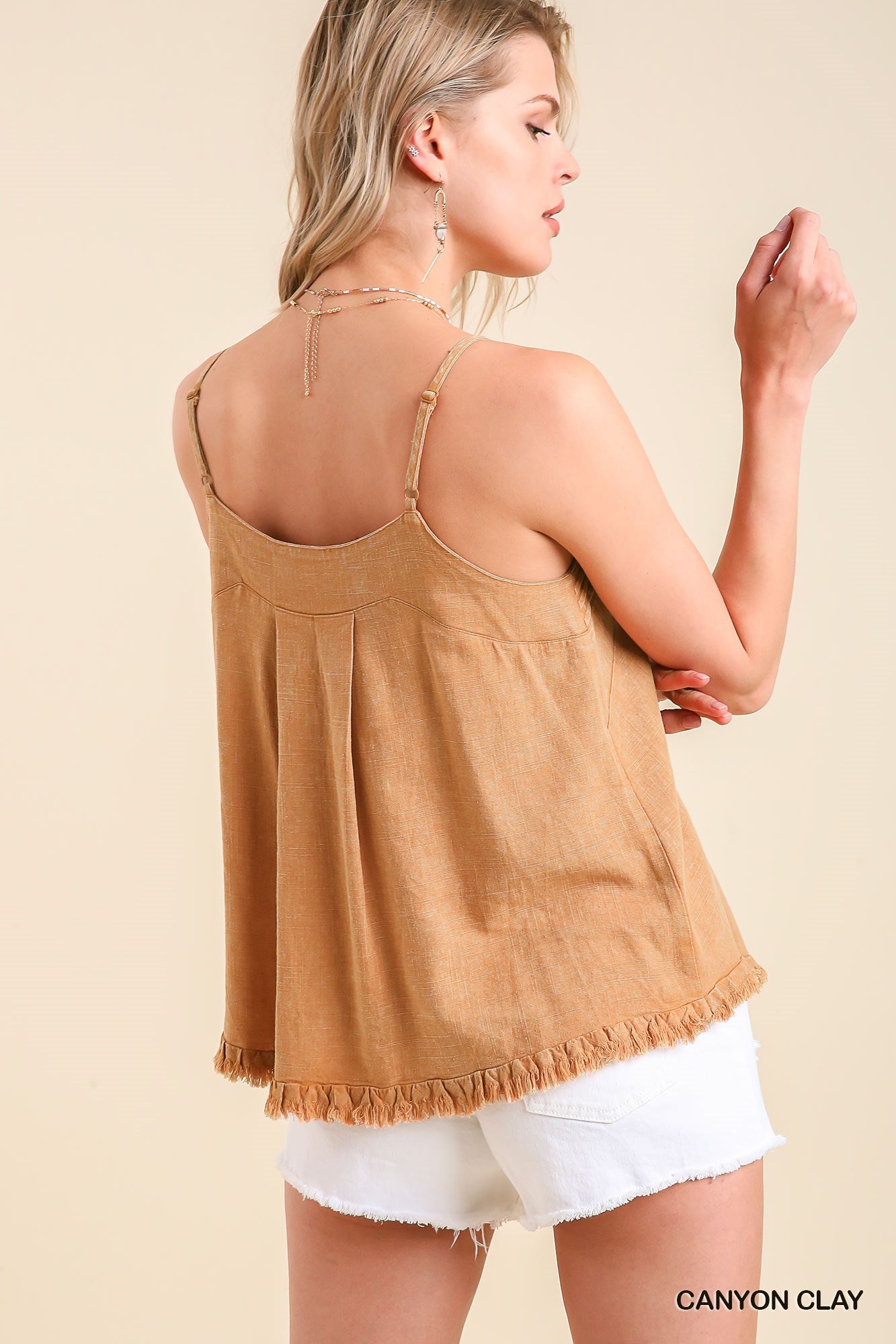 Frayed Hem Linen Tank Canyon M