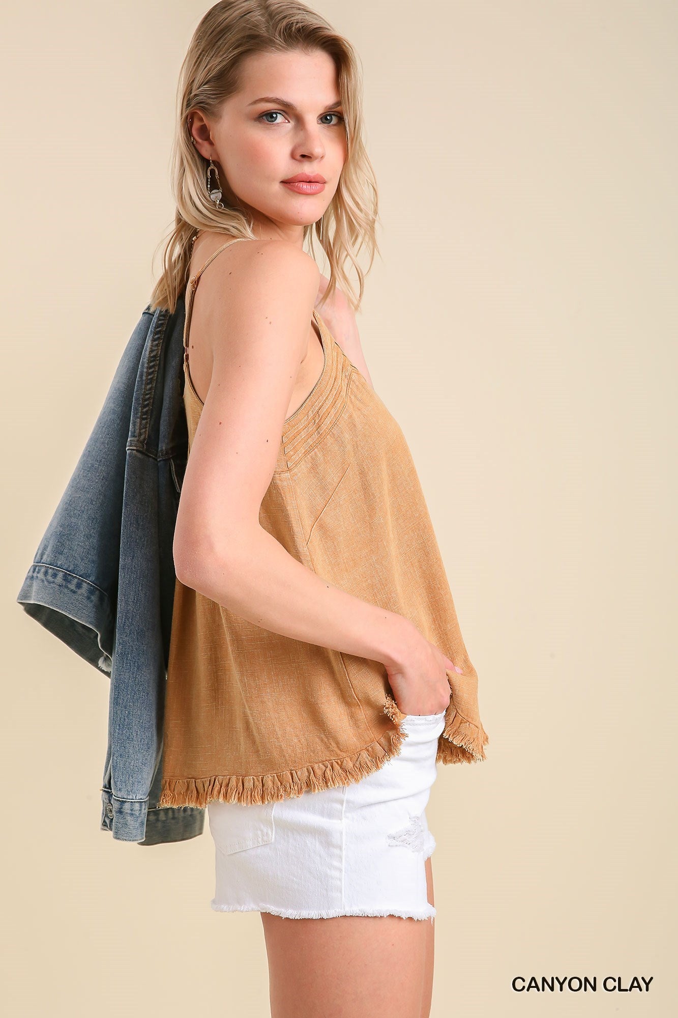 Frayed Hem Linen Tank Canyon M