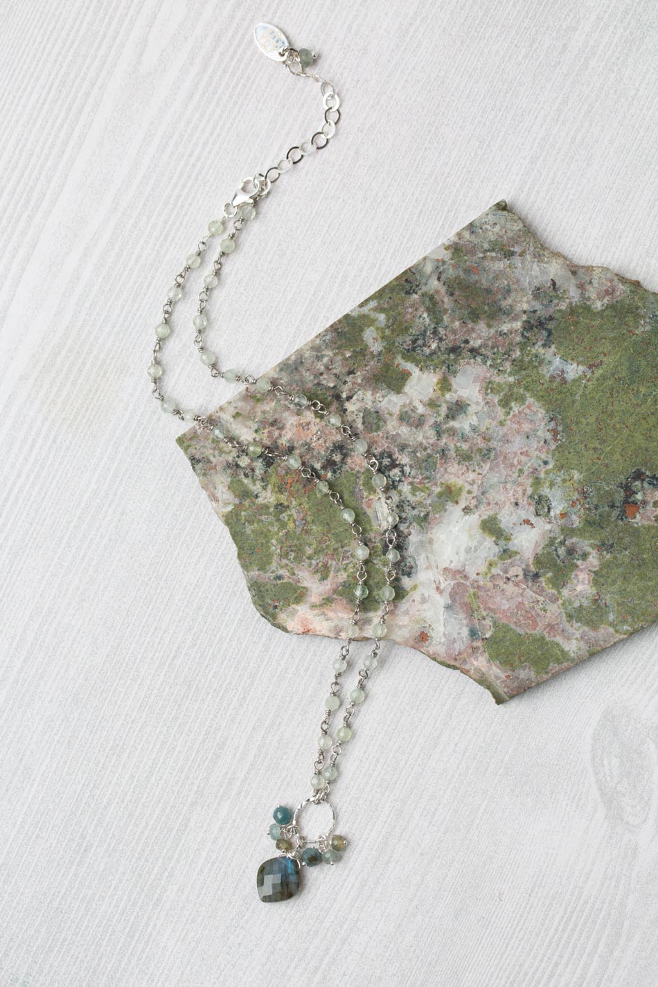 Resilience 14-16" Sapphire, Green Moss Aquamarine With Labradorite Cluster Necklace