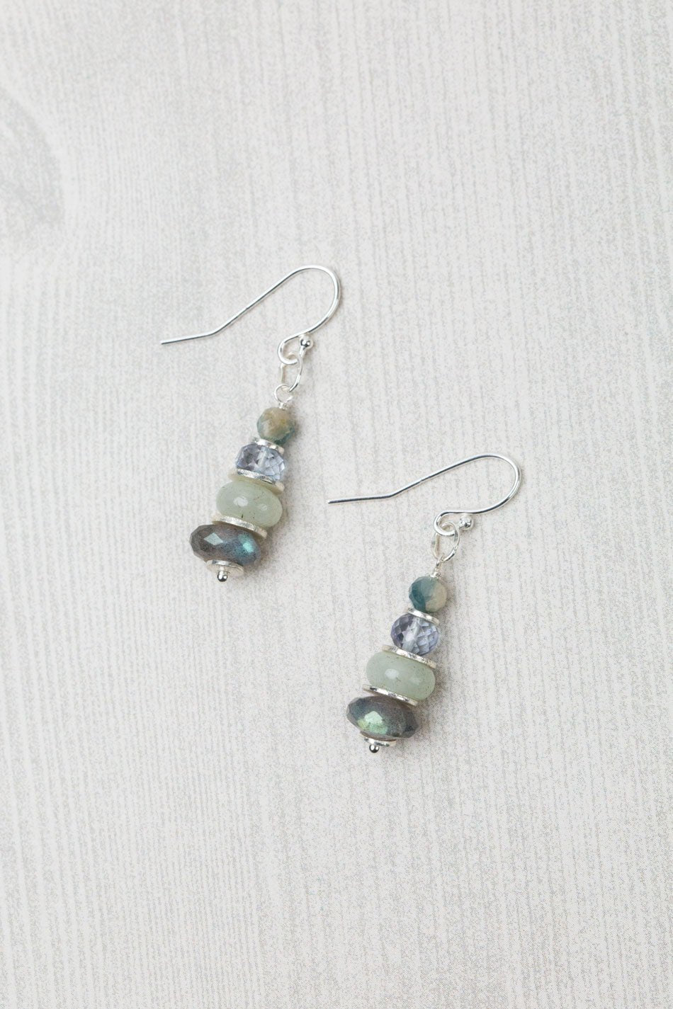 Resilience Aquamarine, Crystal, Sapphire With Labradorite Simple Earrings - Vintage Vault Boutique