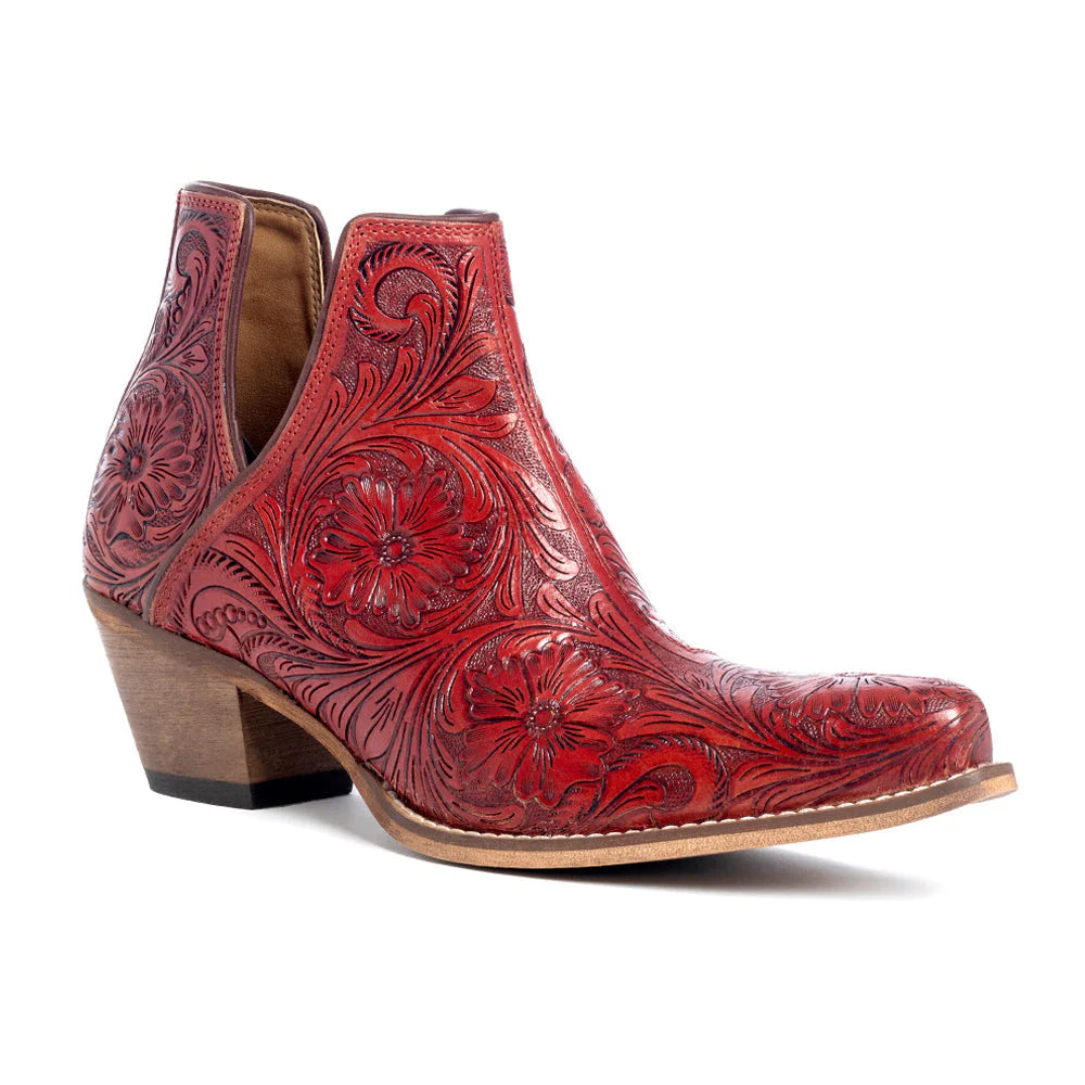 Scarlet Western Tooled Booties