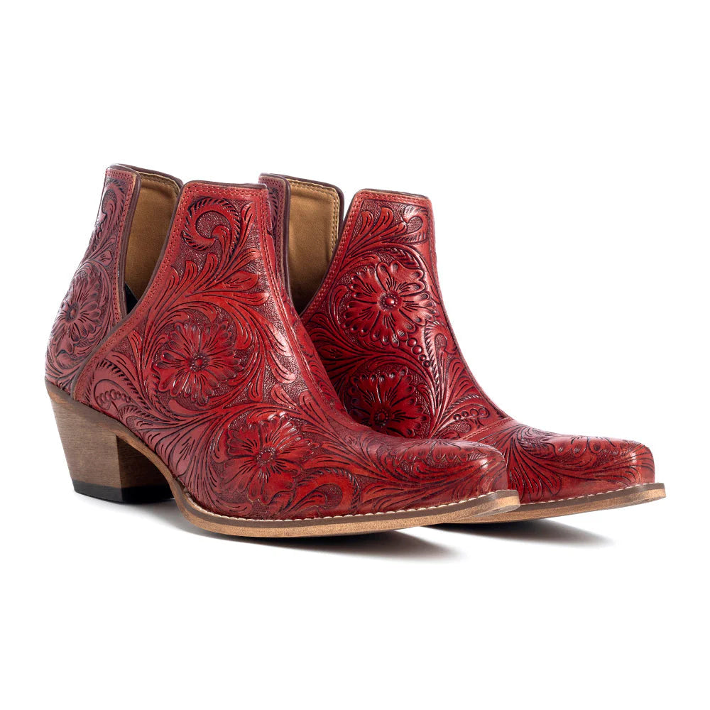 Scarlet Western Tooled Booties