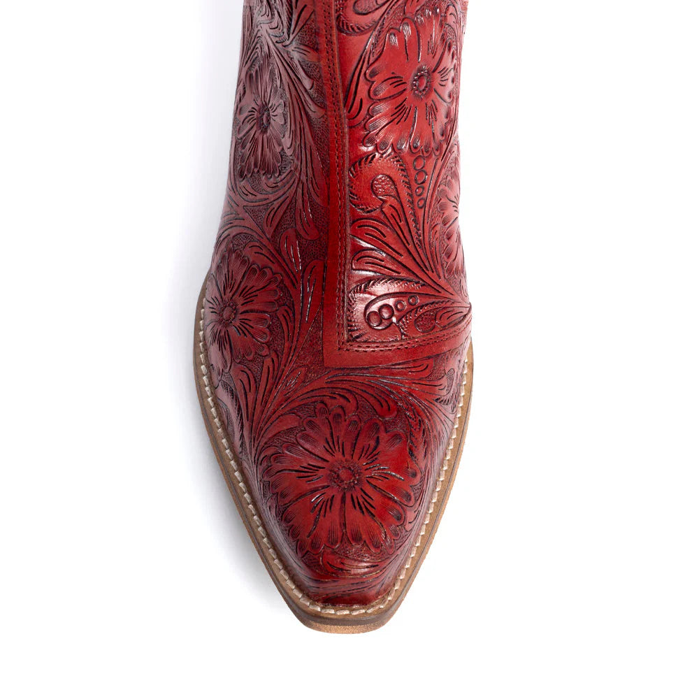 Scarlet Western Tooled Booties