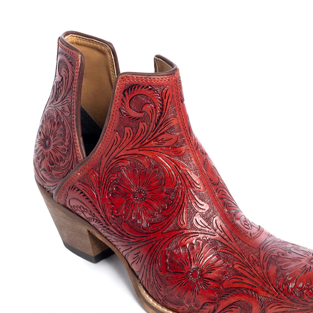 Scarlet Western Tooled Booties